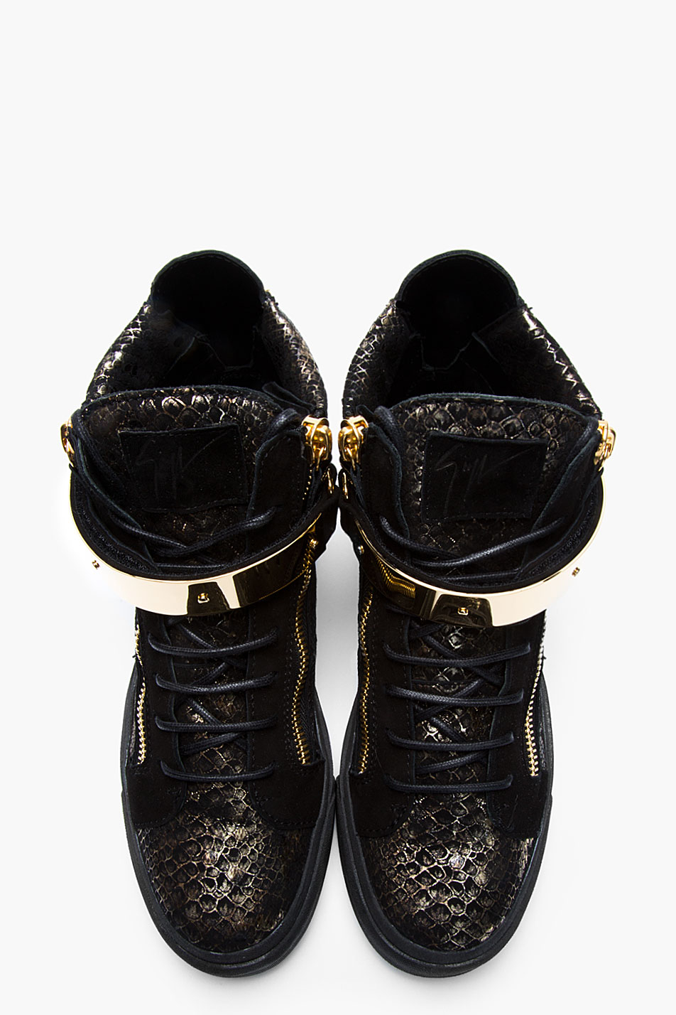 Giuseppe Zanotti Black and Gold Printed Python London Sneakers for Men ...