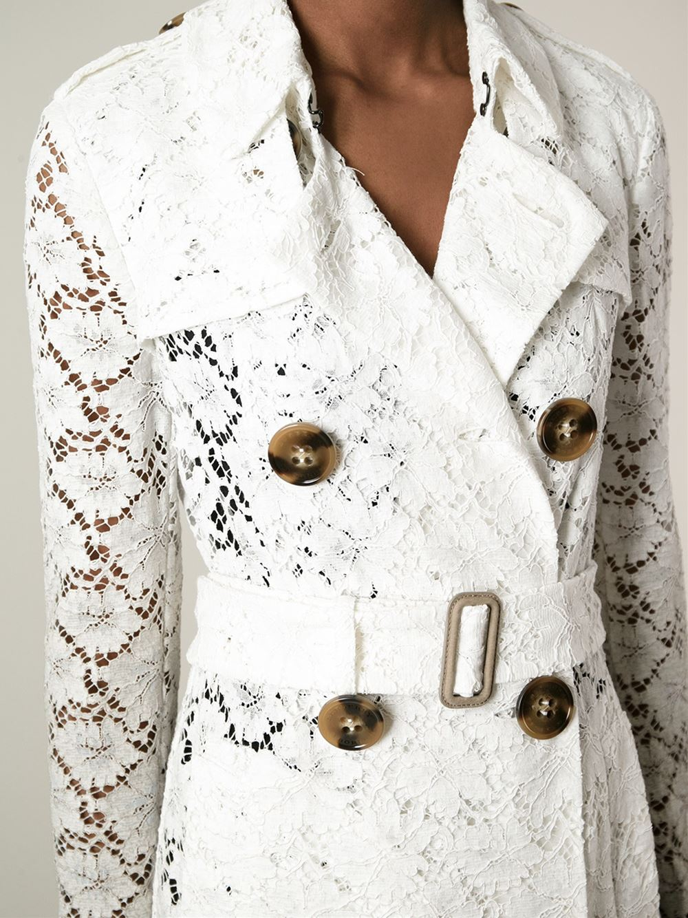 Burberry Prorsum Lace Trench Coat in White | Lyst
