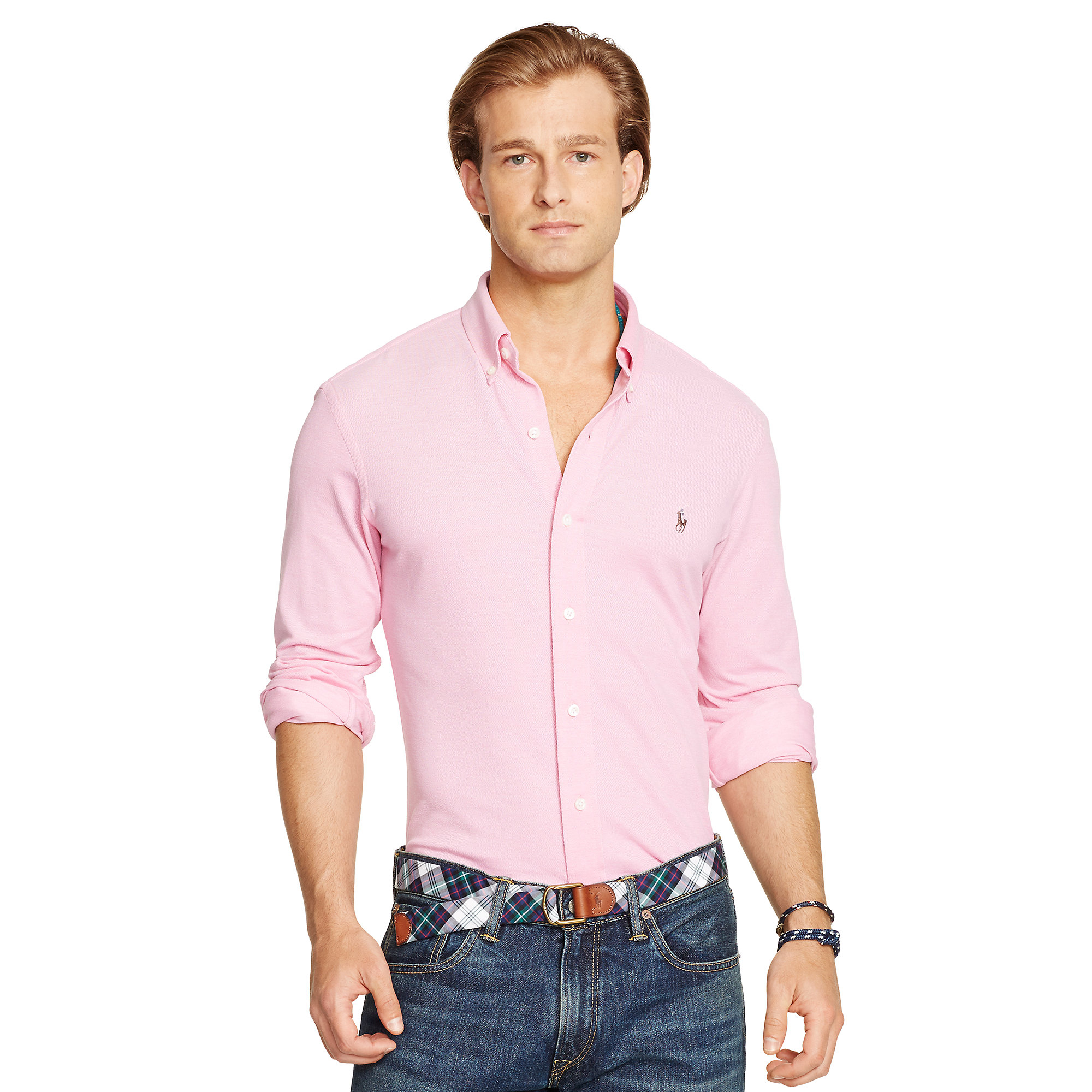 Polo Ralph Lauren Slim-fit Knit Oxford Shirt in Pink for Men - Lyst