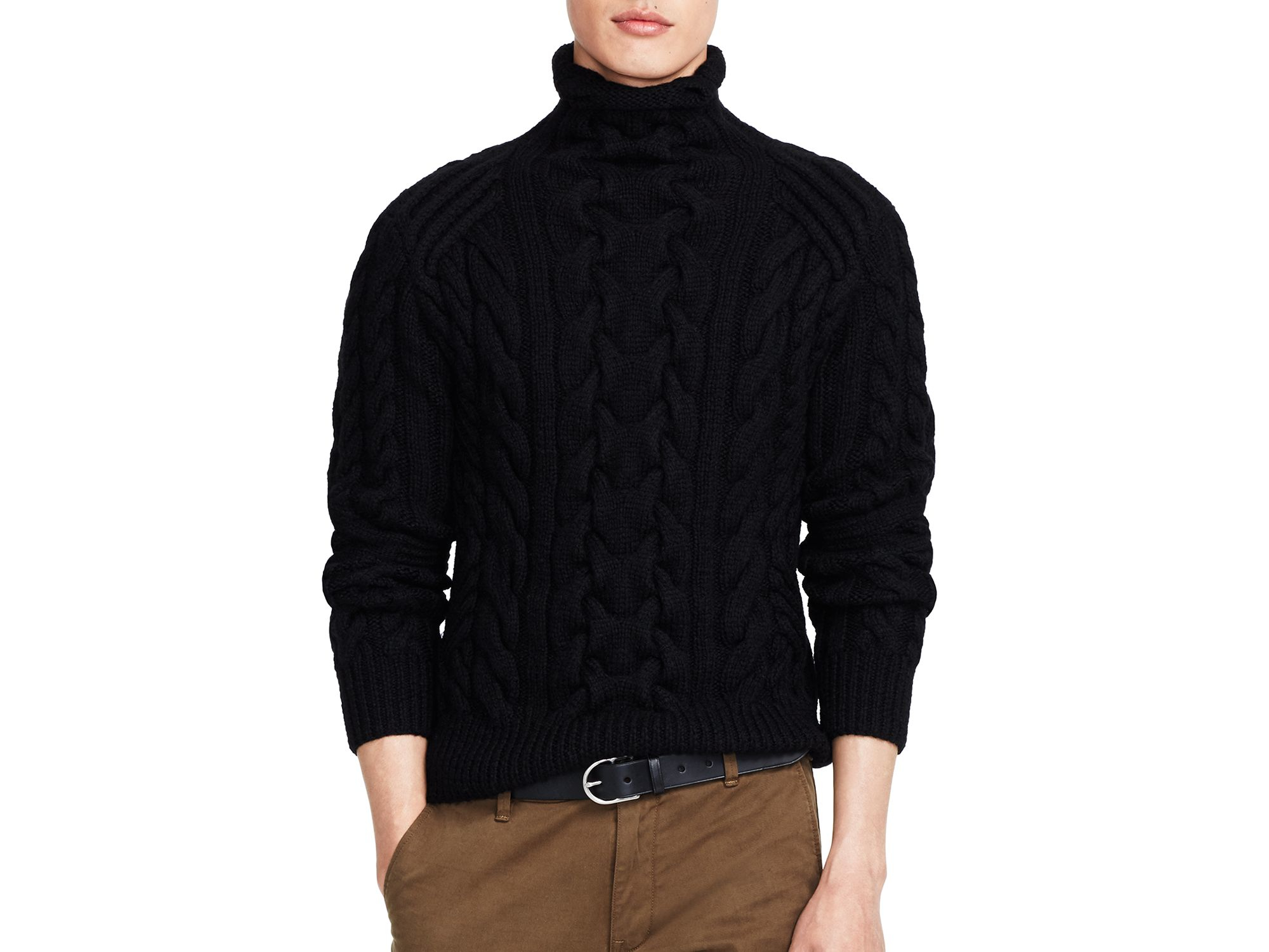 Ralph Lauren Polo Cable-knit Turtleneck Sweater in Black for Men | Lyst