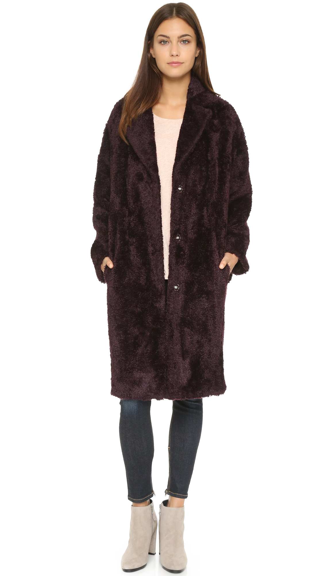 Whistles Teddie Faux Fur Cocoon Coat Bordeaux In Purple Lyst