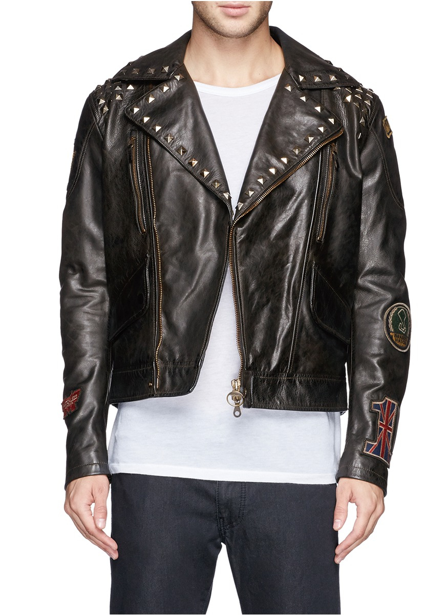 Cropped Black Leather Jacket With Studs Pictures