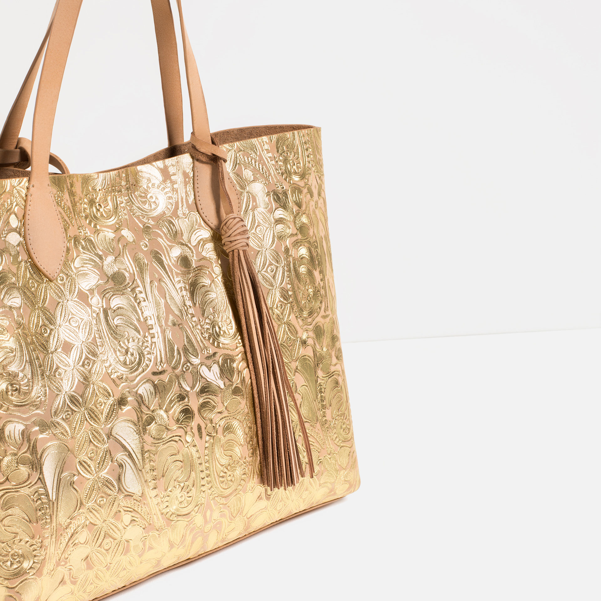 zara embossed metallic leather tote in metallic lyst zara embossed metallic leather tote in metallic lyst