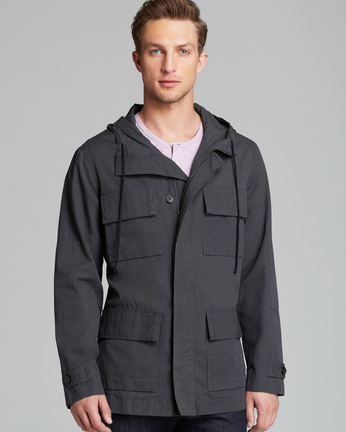 Vince Hooded Cotton Field Jacket in Charcoal (Gray) for Men Lyst