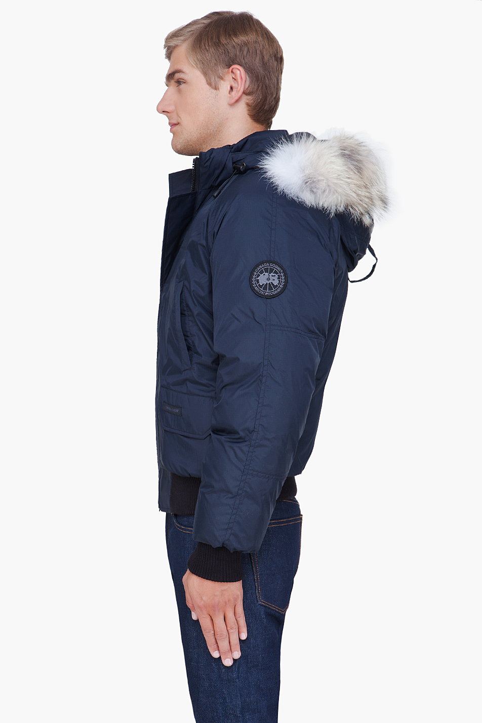 Canada goose Coyote Fur Hood Yukon Bomber Jacket in Blue for Men | Lyst