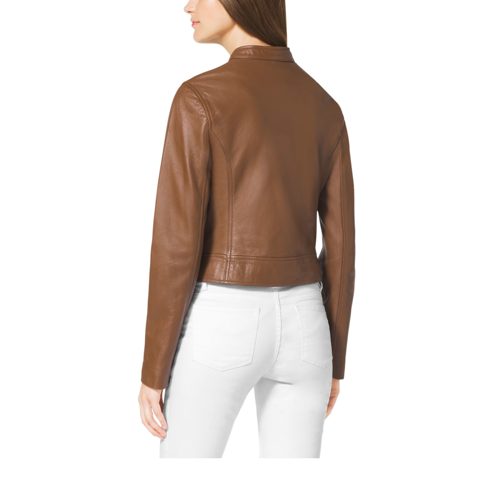 Michael Kors Cropped Leather Jacket In Brown Lyst Gallery Women S Cropped Leather Jackets