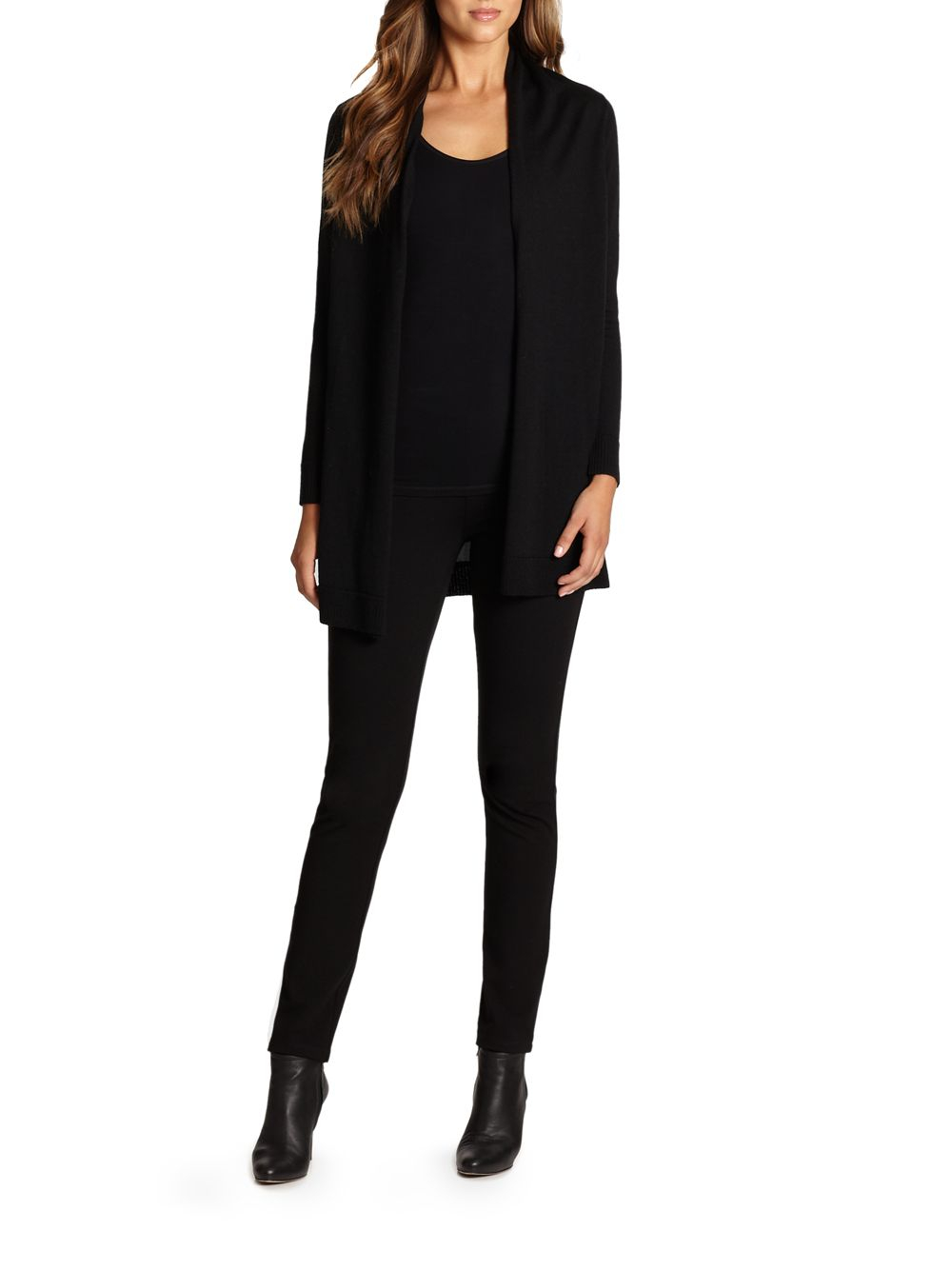 Eileen Fisher Merino Wool Silk Cardigan in Black | Lyst