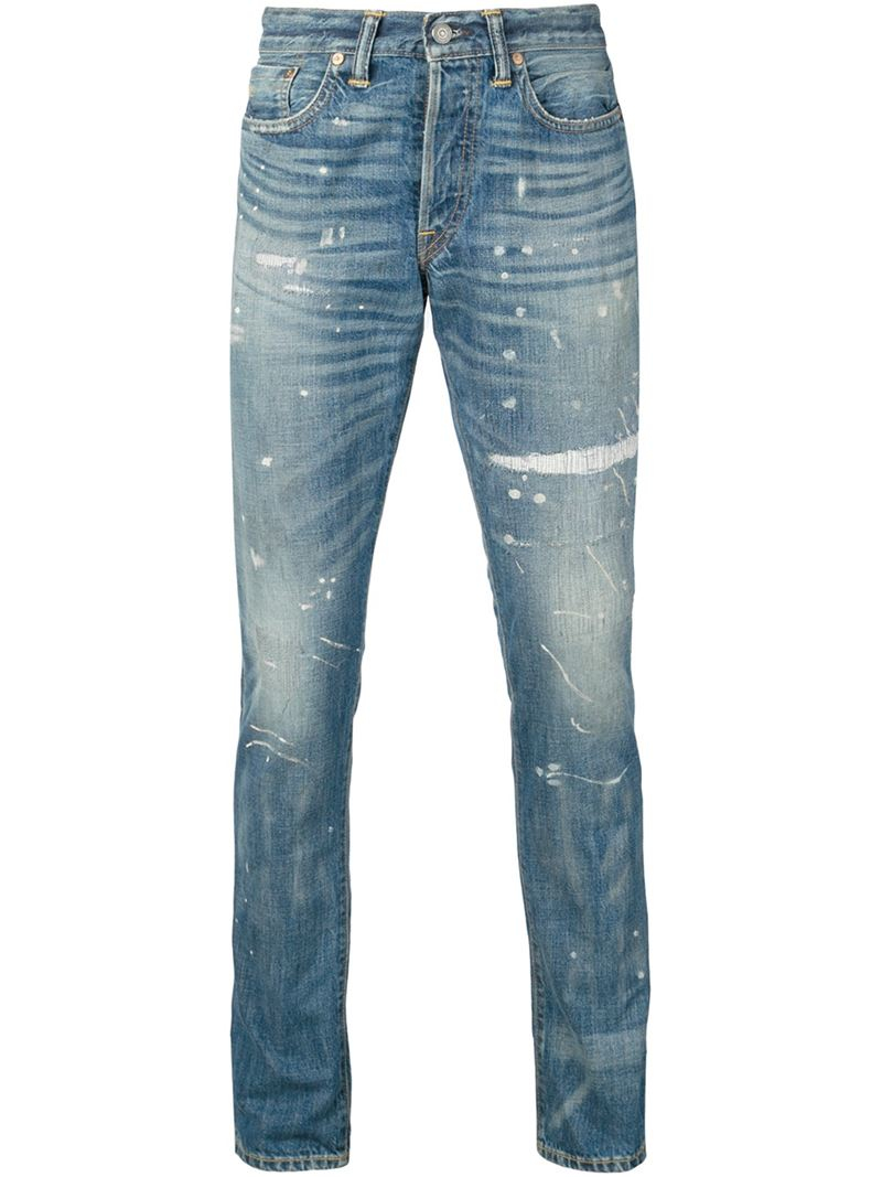 Lyst - Rrl Distressed Slim Fit Jeans in Blue for Men