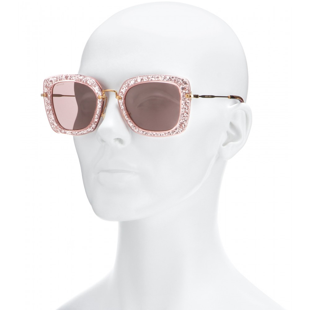 Miu Miu Glitter Square Sunglasses in Pink | Lyst