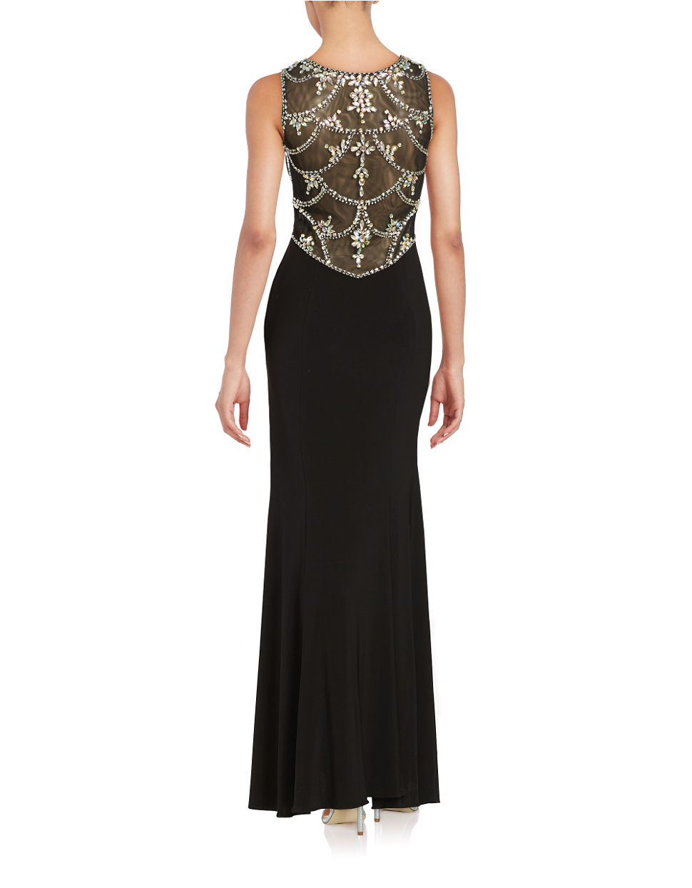 betsy and adam embellished embroidered gown