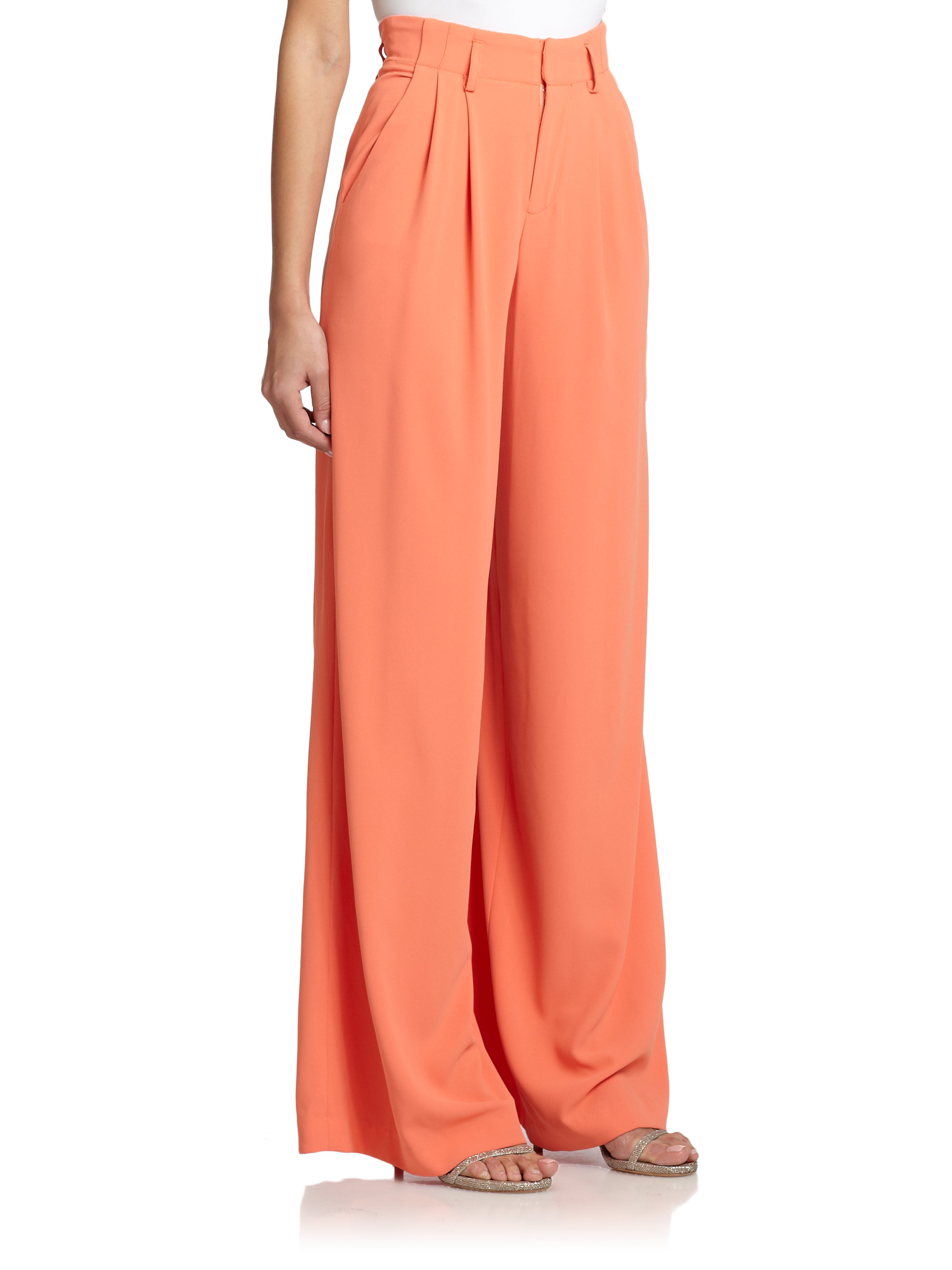 Alice + Olivia High-Waisted Wide-Leg Pants in Coral (Pink) - Lyst