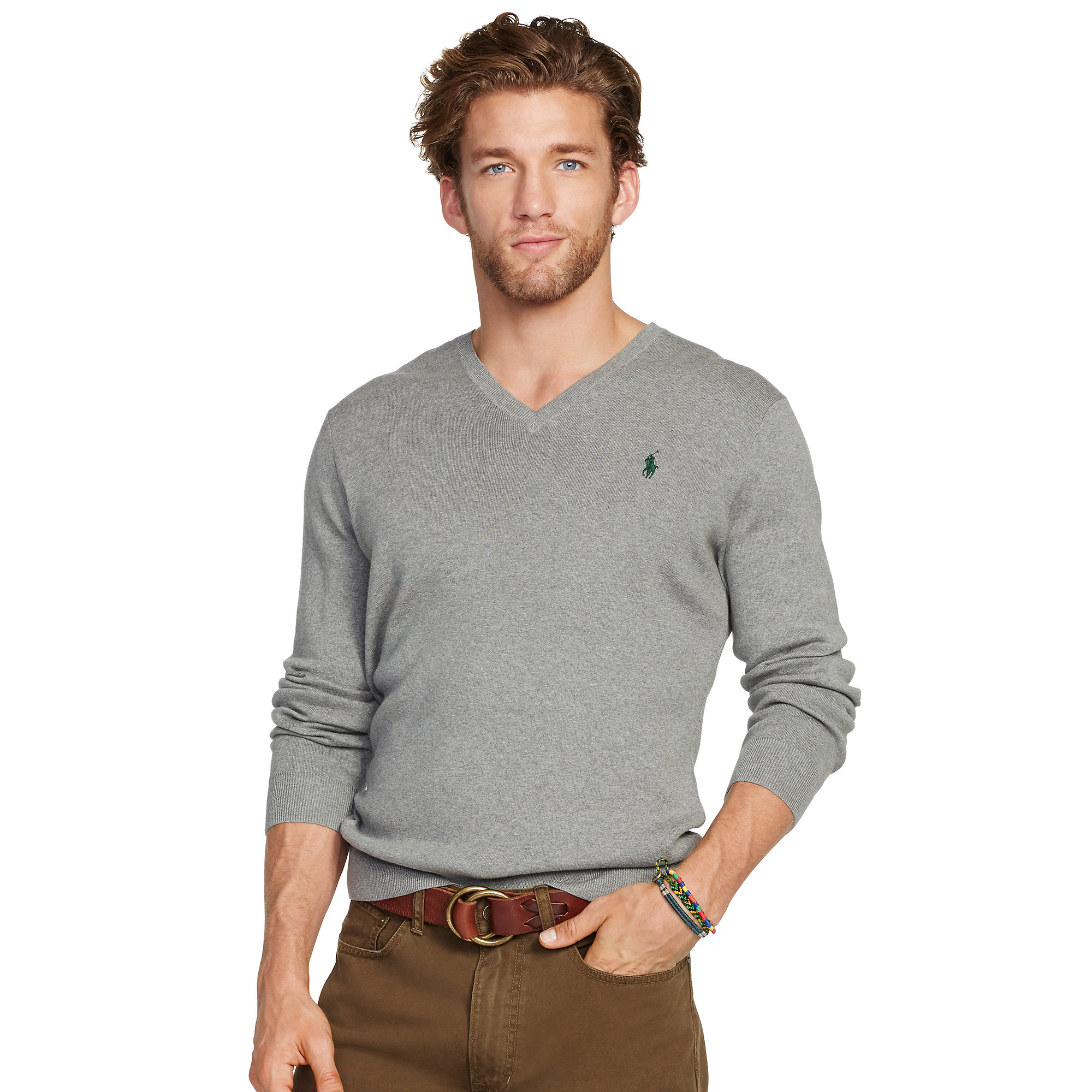 Polo Ralph Lauren Pima Cotton V-neck Sweater in Gray for Men - Lyst