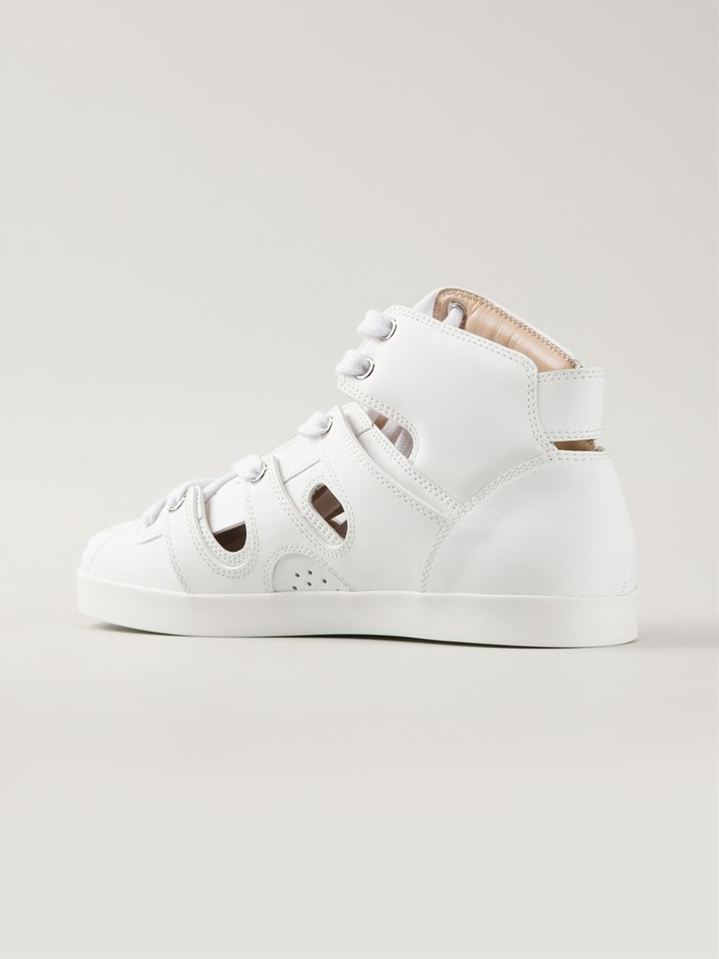 Emporio Armani CutOut Leather Sneakers in White Lyst