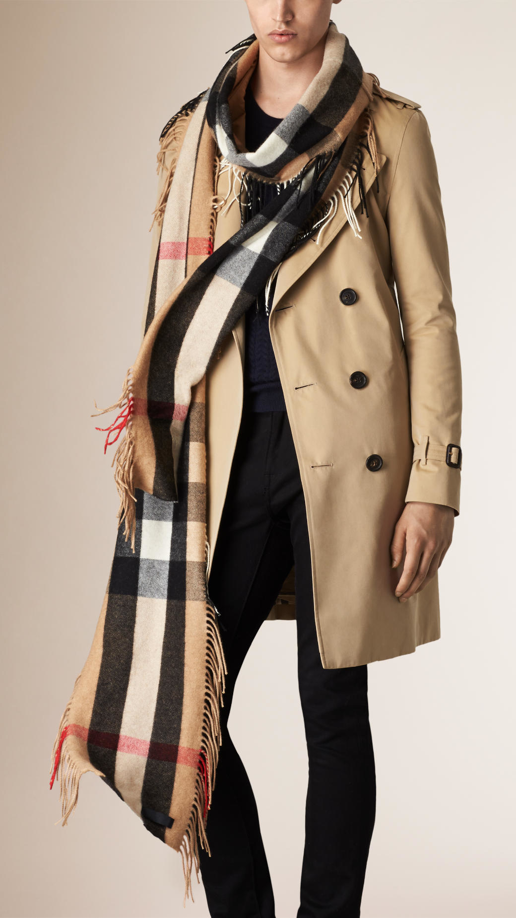 Burberry The Long Fringe Scarf In Check Cashmere in Camel (Brown) - Lyst