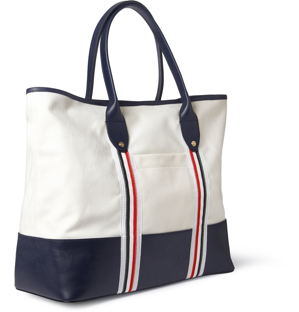 Lyst - Thom Browne Leather and Canvas Tote Bag in White for Men