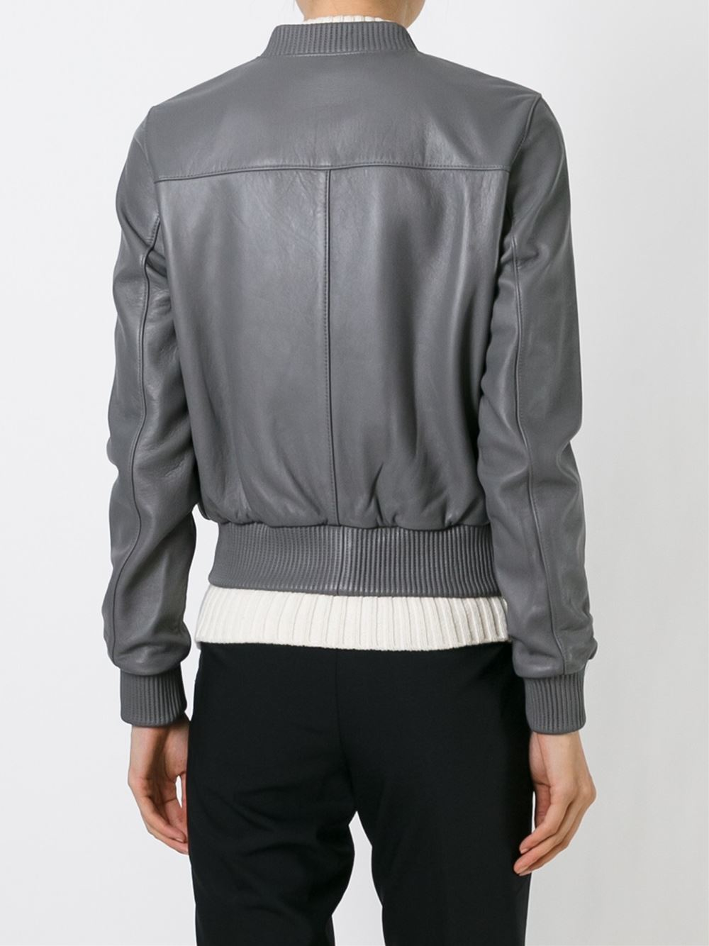 MICHAEL Michael Kors Leather Bomber Jacket in Grey (Gray) Lyst