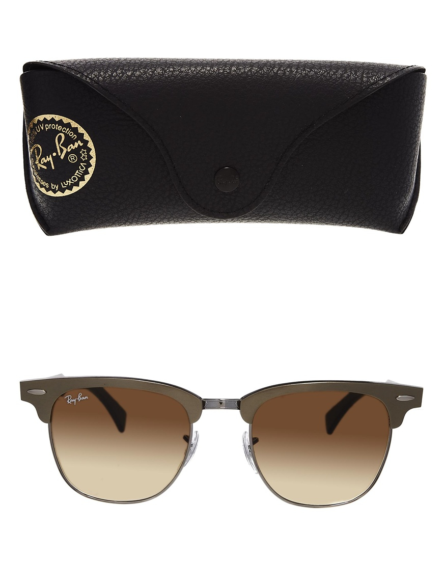 Lyst - Ray-ban Metal Gold Clubmaster Sunglasses in Gray