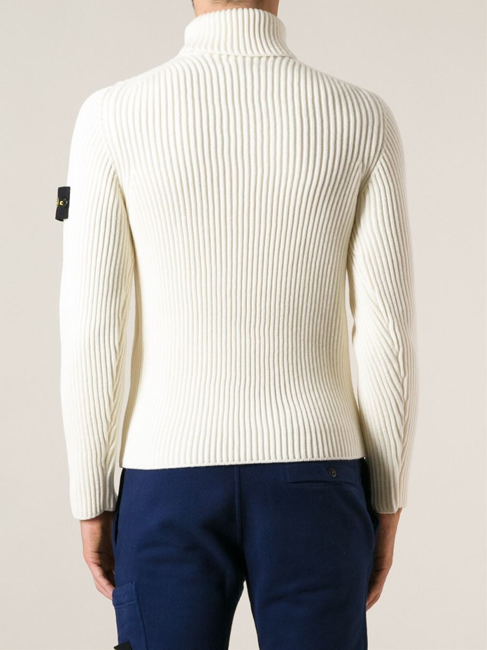 Stone Island Ribbed Sweater in White for Men | Lyst