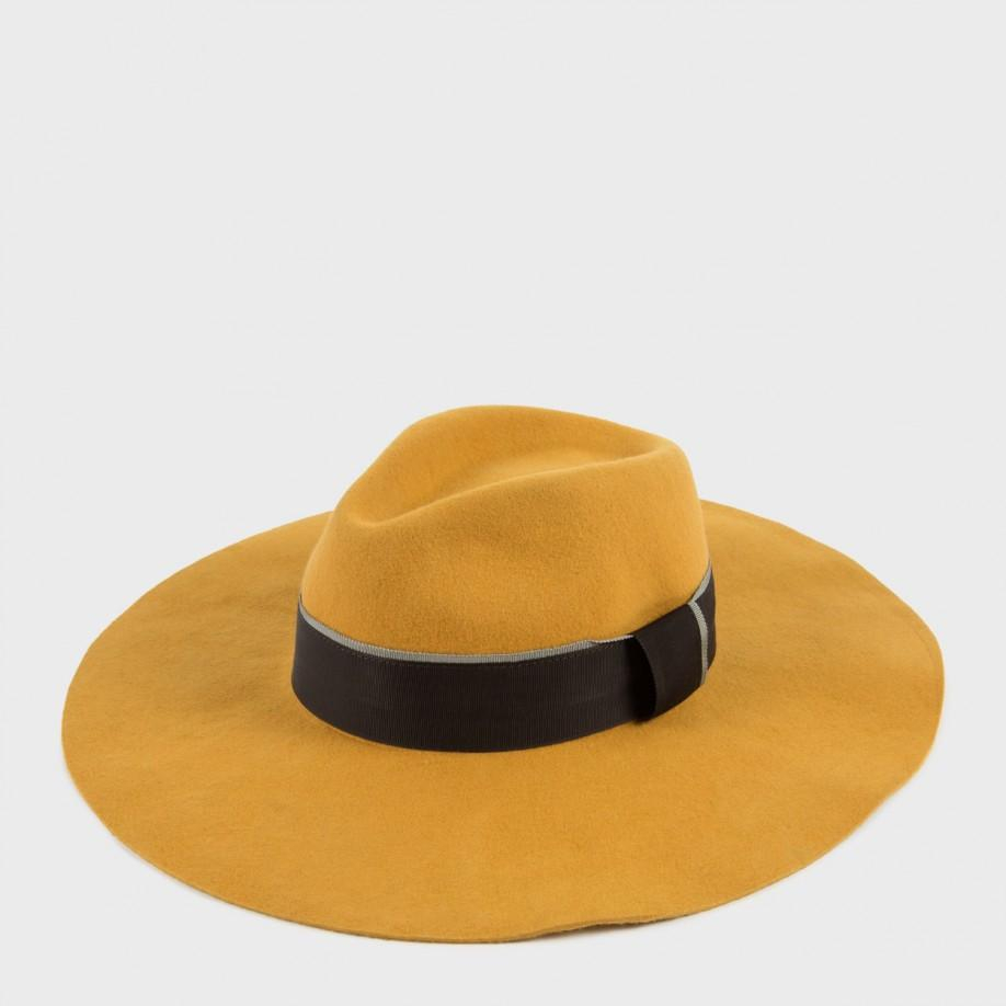 wide brimmed yellow hat