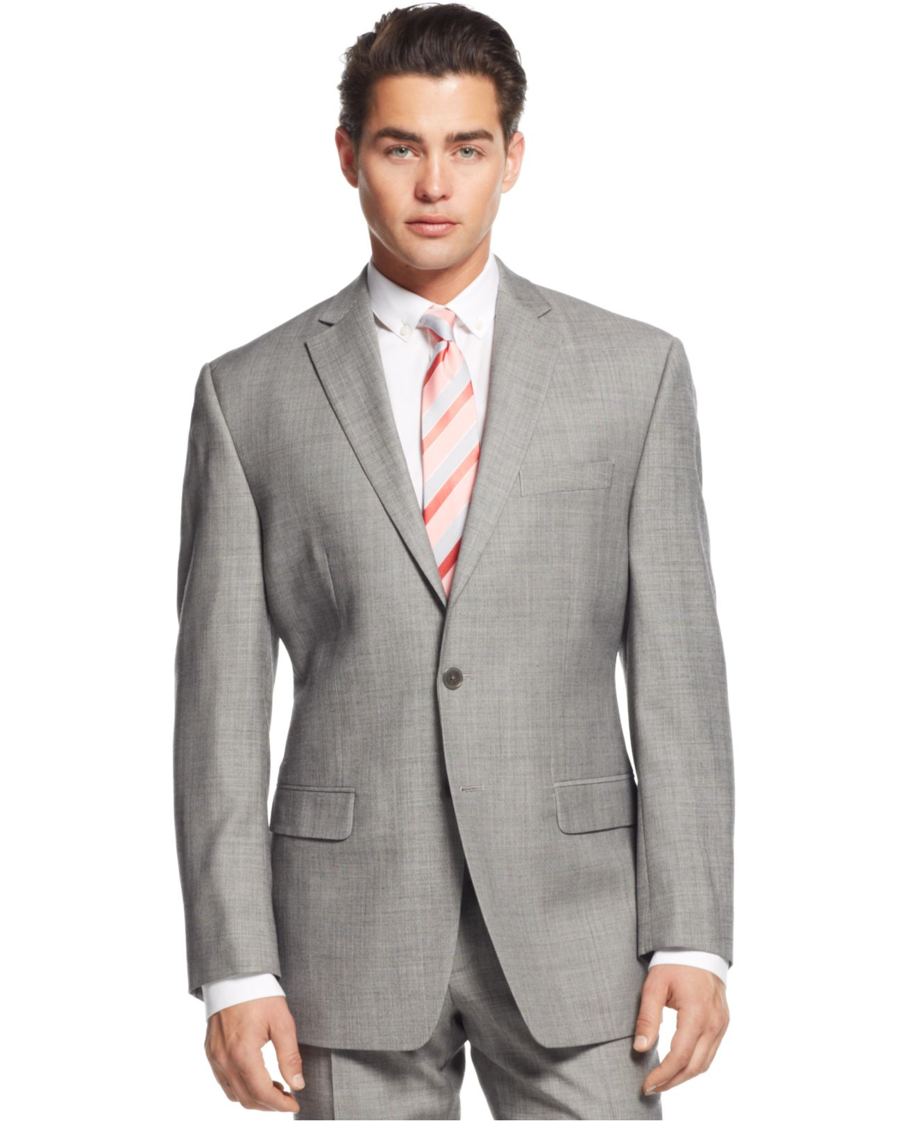 calvin klein light gray sharkskin modern fit suit