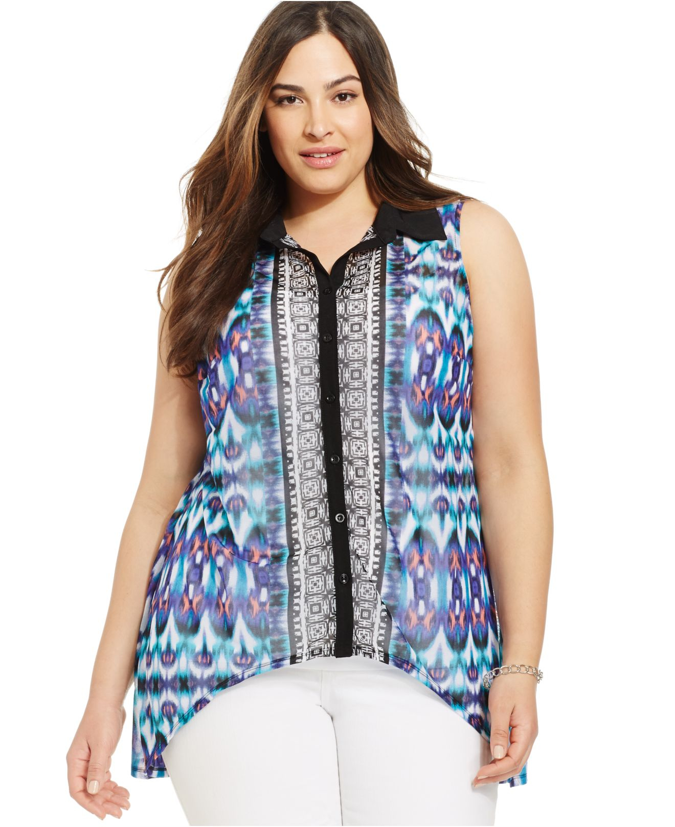 Lyst Style Co Plus Size Sleeveless Ikat print Blouse 