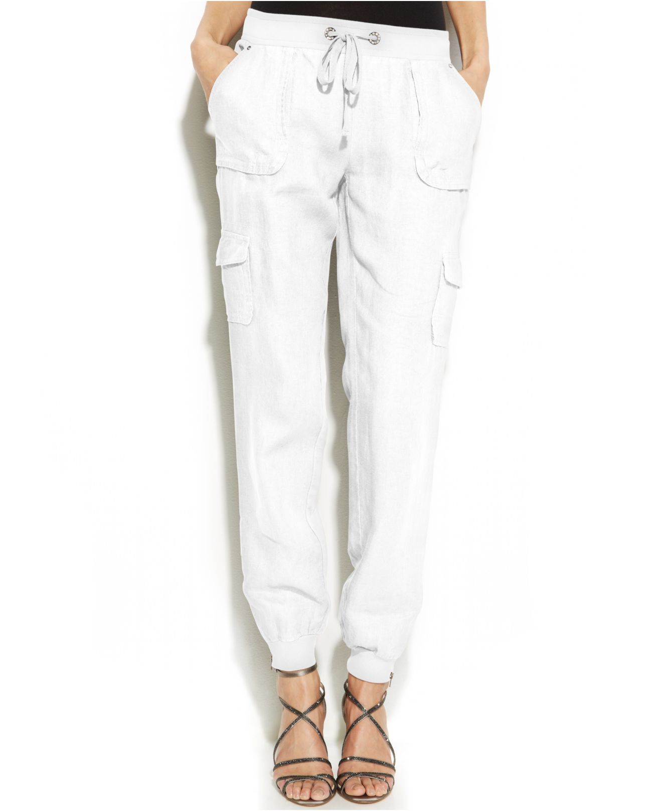 INC International Concepts Drawstring-Waist Linen Cargo Pants in