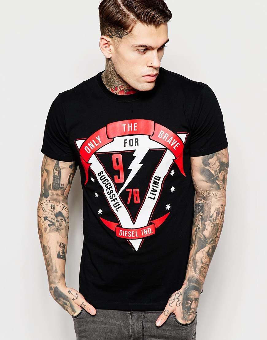 DIESEL Tshirt Tdiegob Crewneck Only The Brave Triangle In Black for