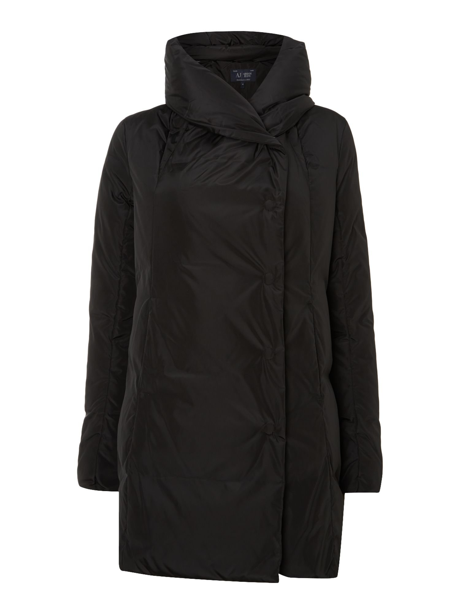 Armani Jeans Long Padded Coat with Big Collar in Black | Lyst