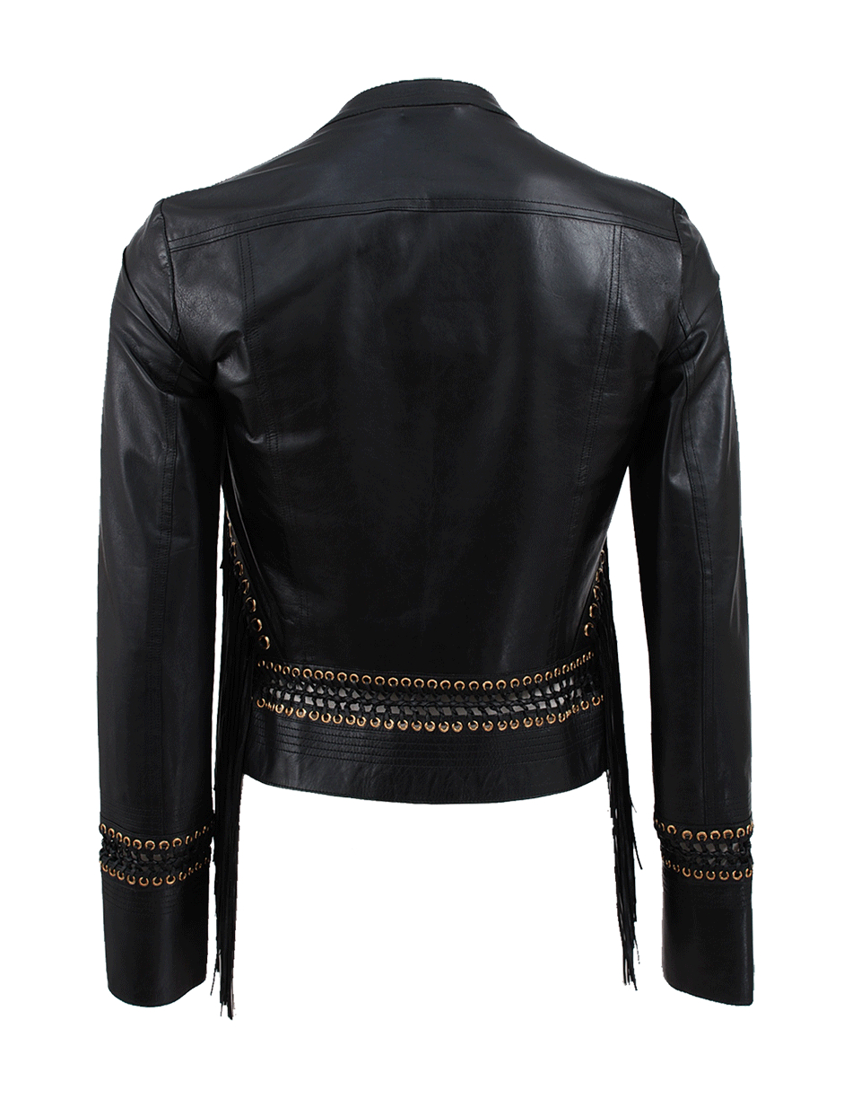 Lyst - Roberto cavalli Long Sleeve Fringe Leather Jacket in Black