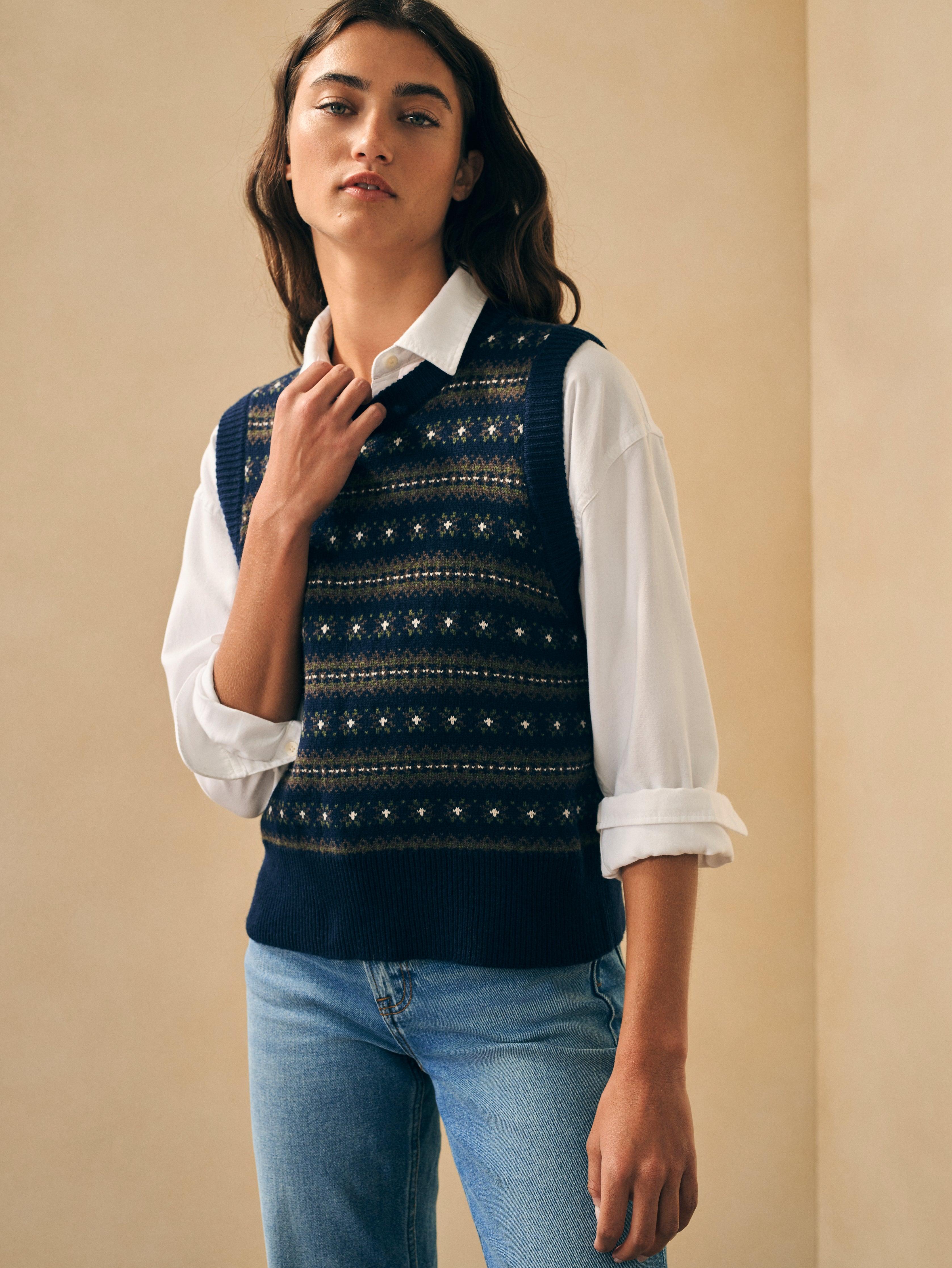 Women's navy blue sweater vest cheap
