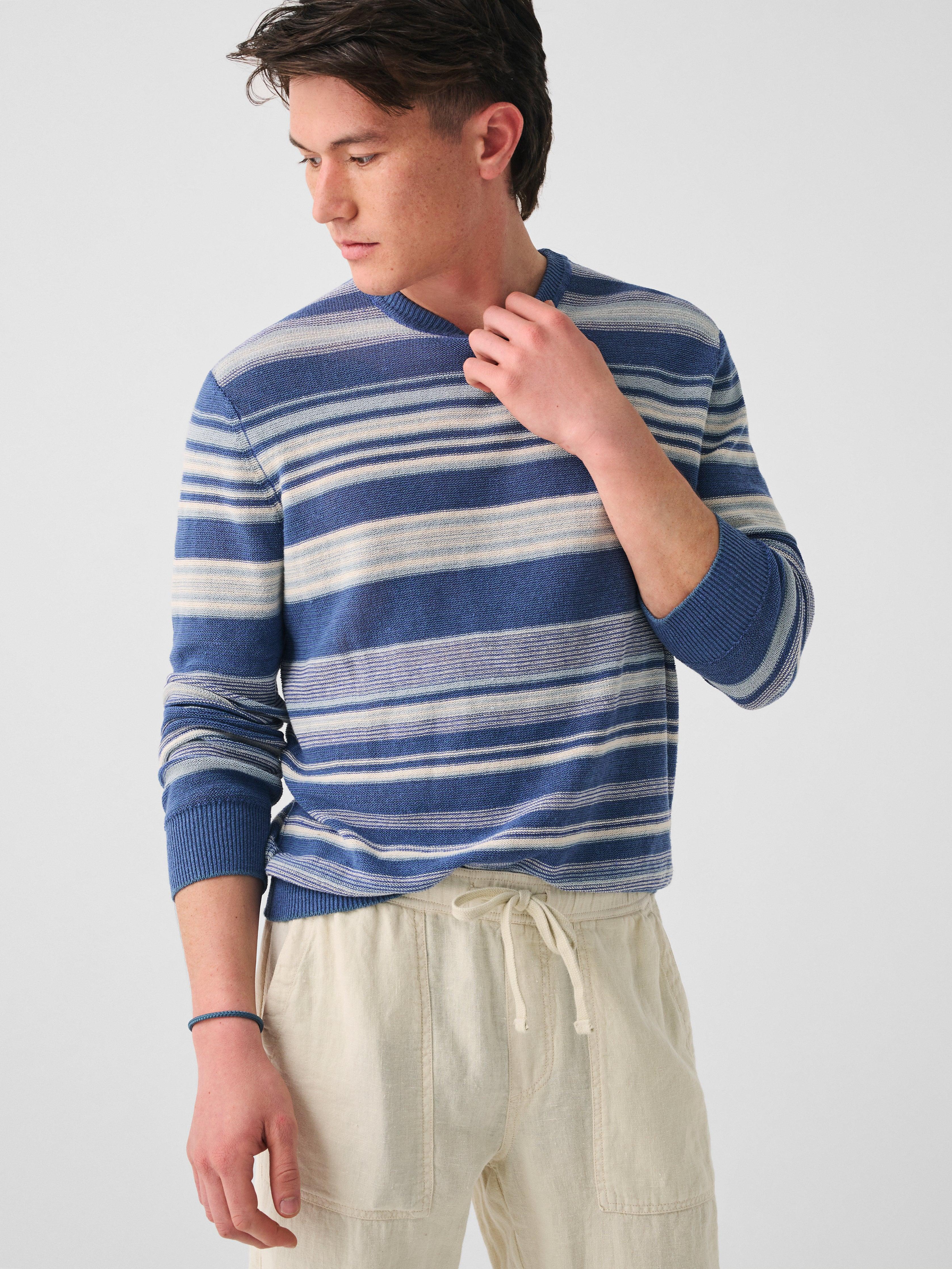 Faherty Beach Stripe Linen Sweater in Blue for Men | Lyst