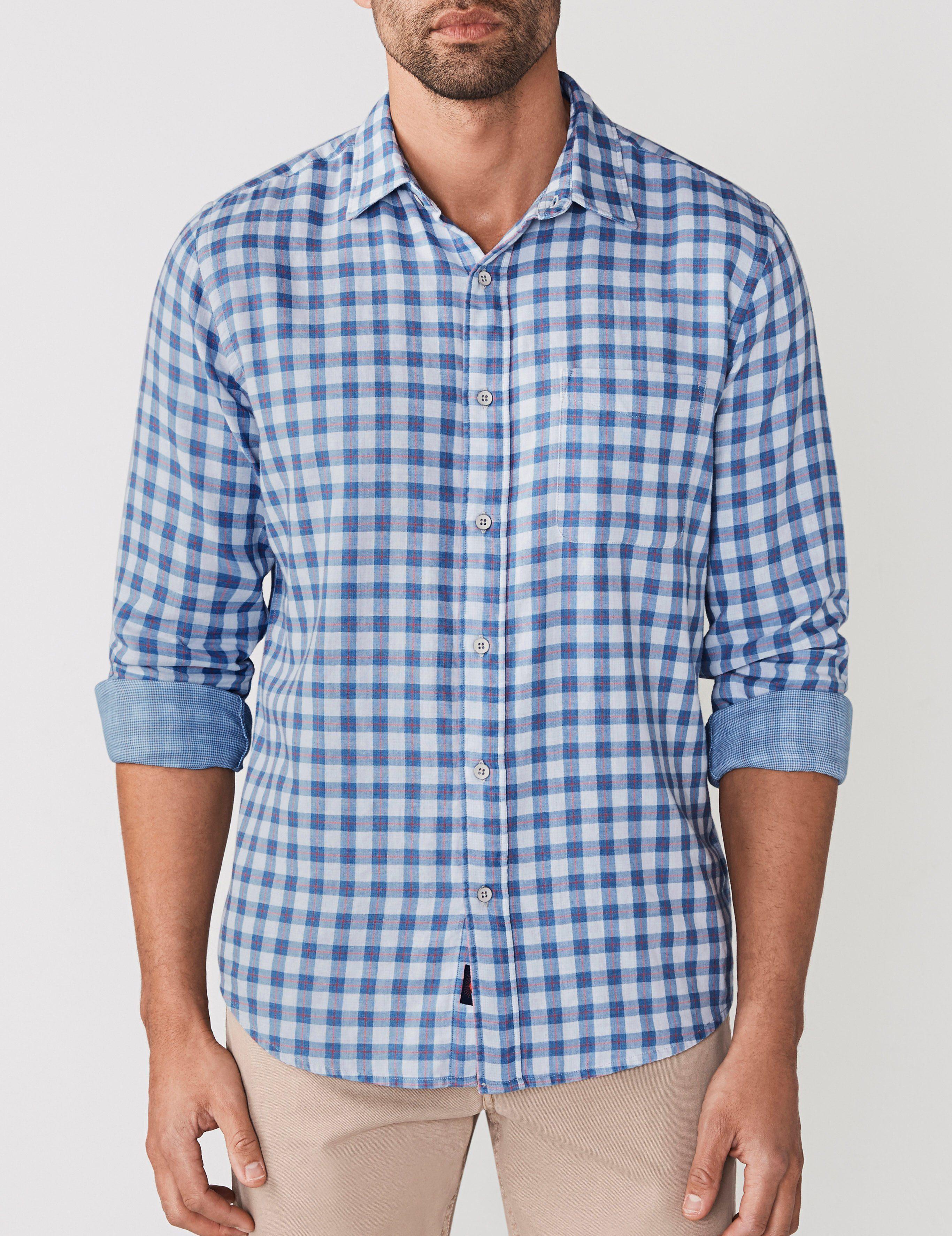 Faherty Brand Cotton Doublecloth Shirt in Cream Indigo Red (Blue) for ...
