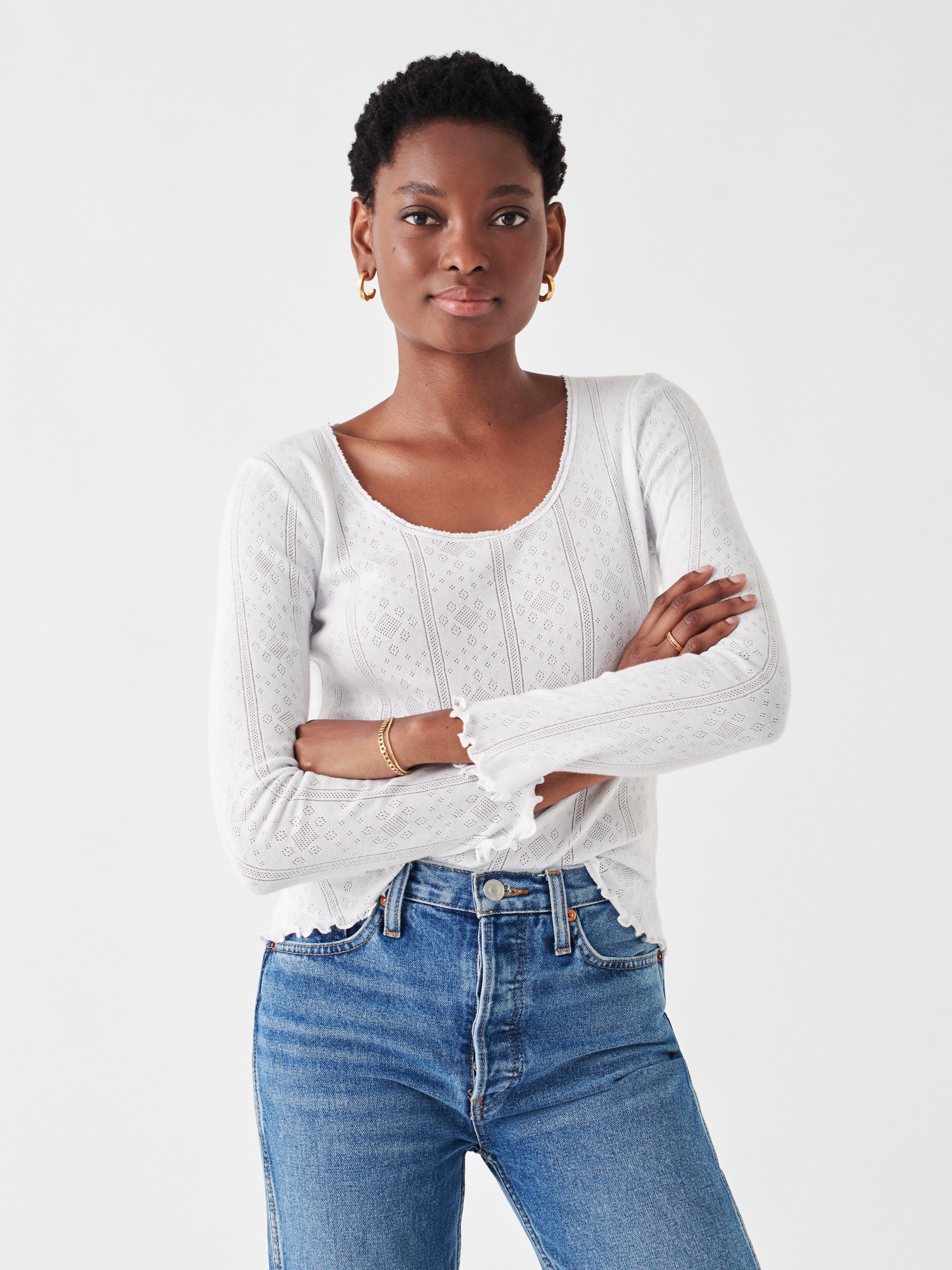 Faherty Cotton Pointelle Long Sleeve T Shirt In White Lyst 