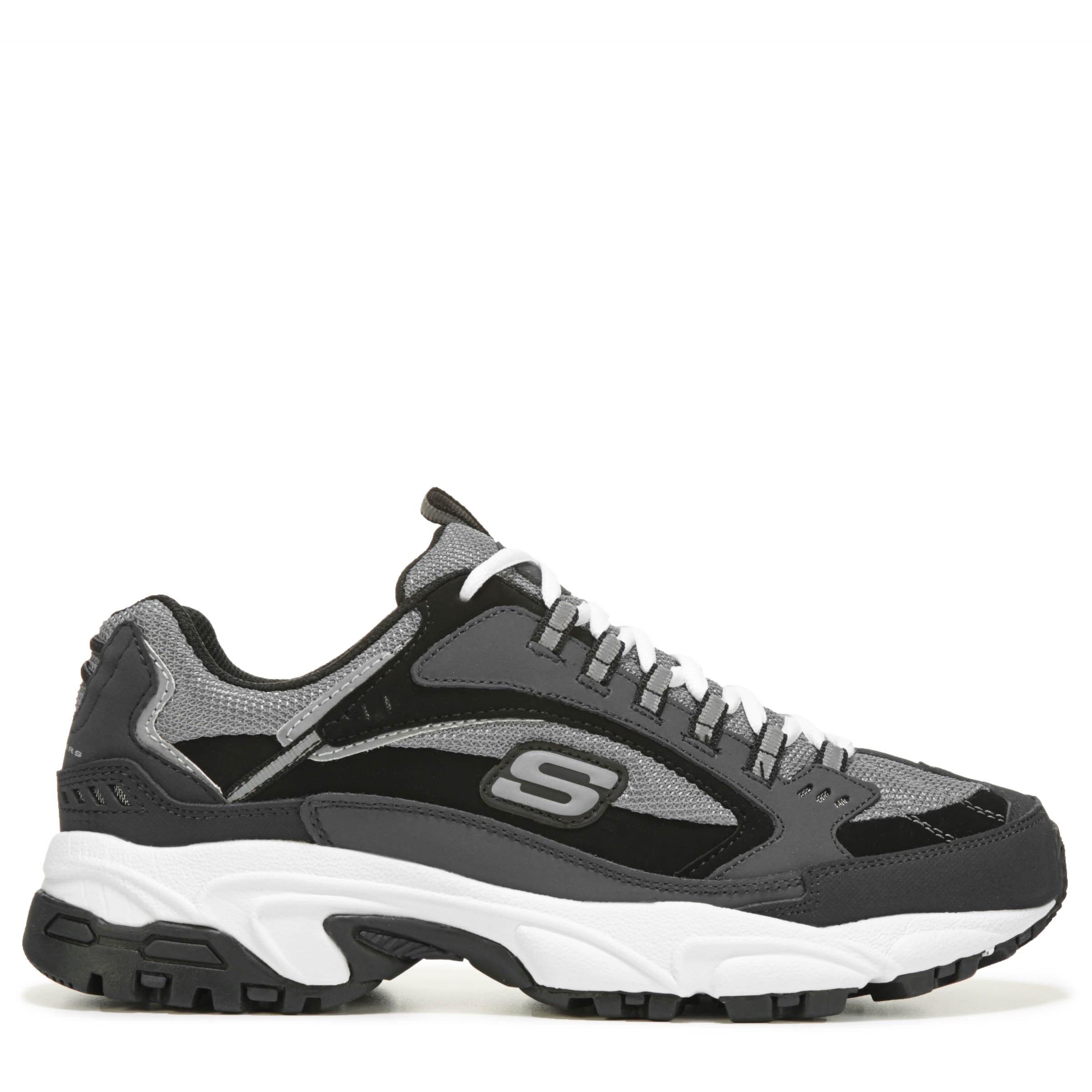 Skechers Leather Stamina Cutback Memory Foam Sneakers in Charcoal/Black ...
