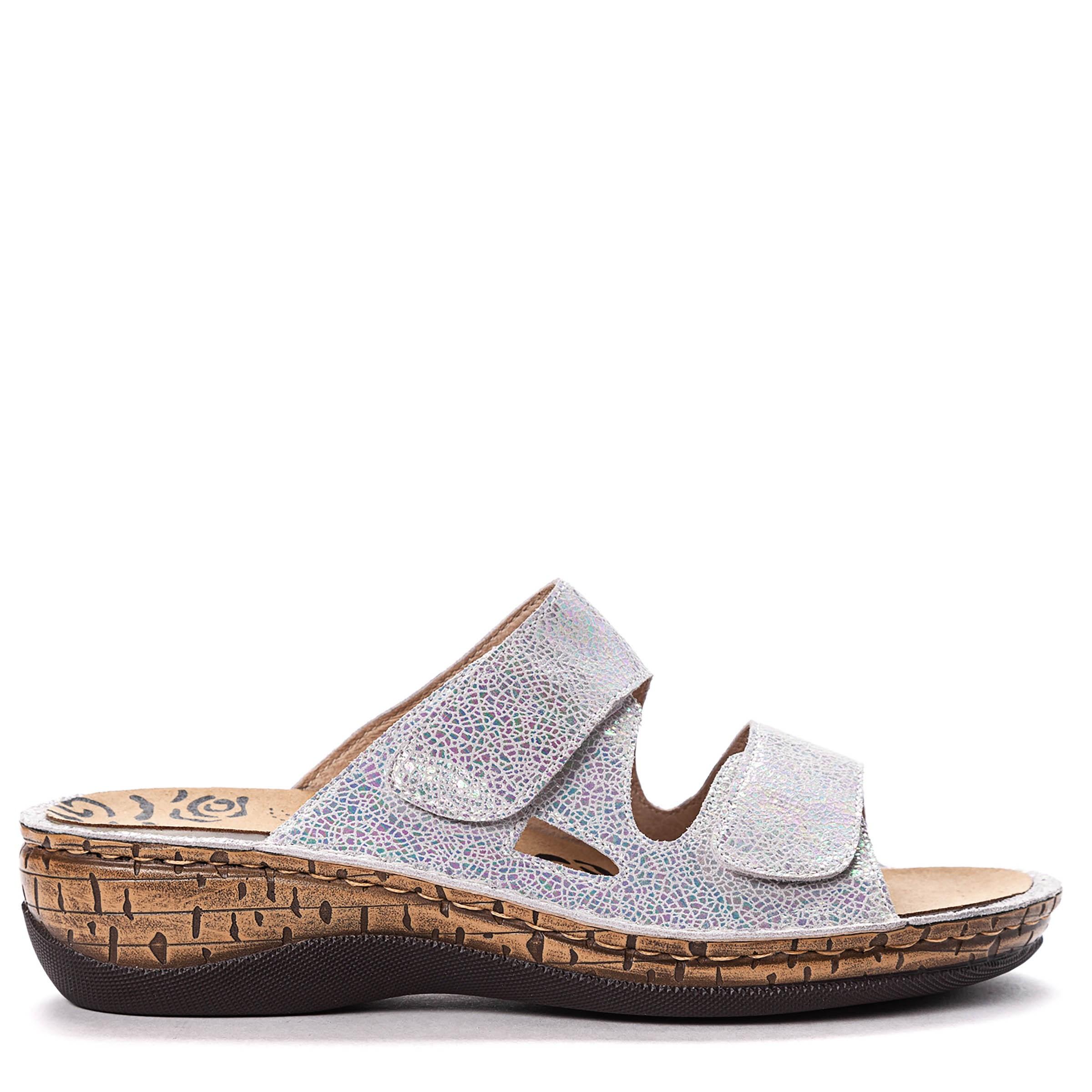Propet Joelle Medium/wide Slide Sandals in Silver (Metallic) - Lyst