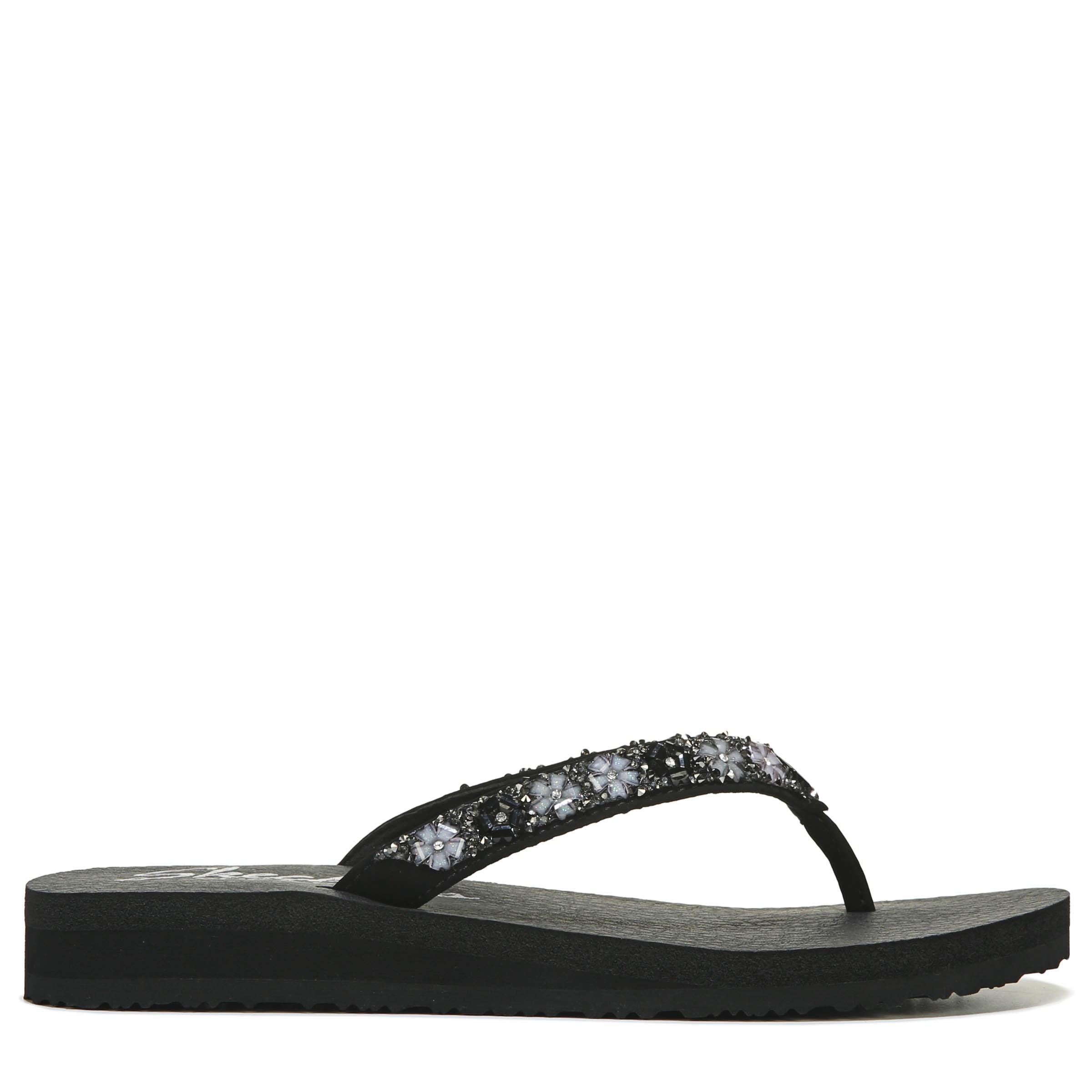 Womens Black Meditation Daisy Delight Flip Flop Sandals