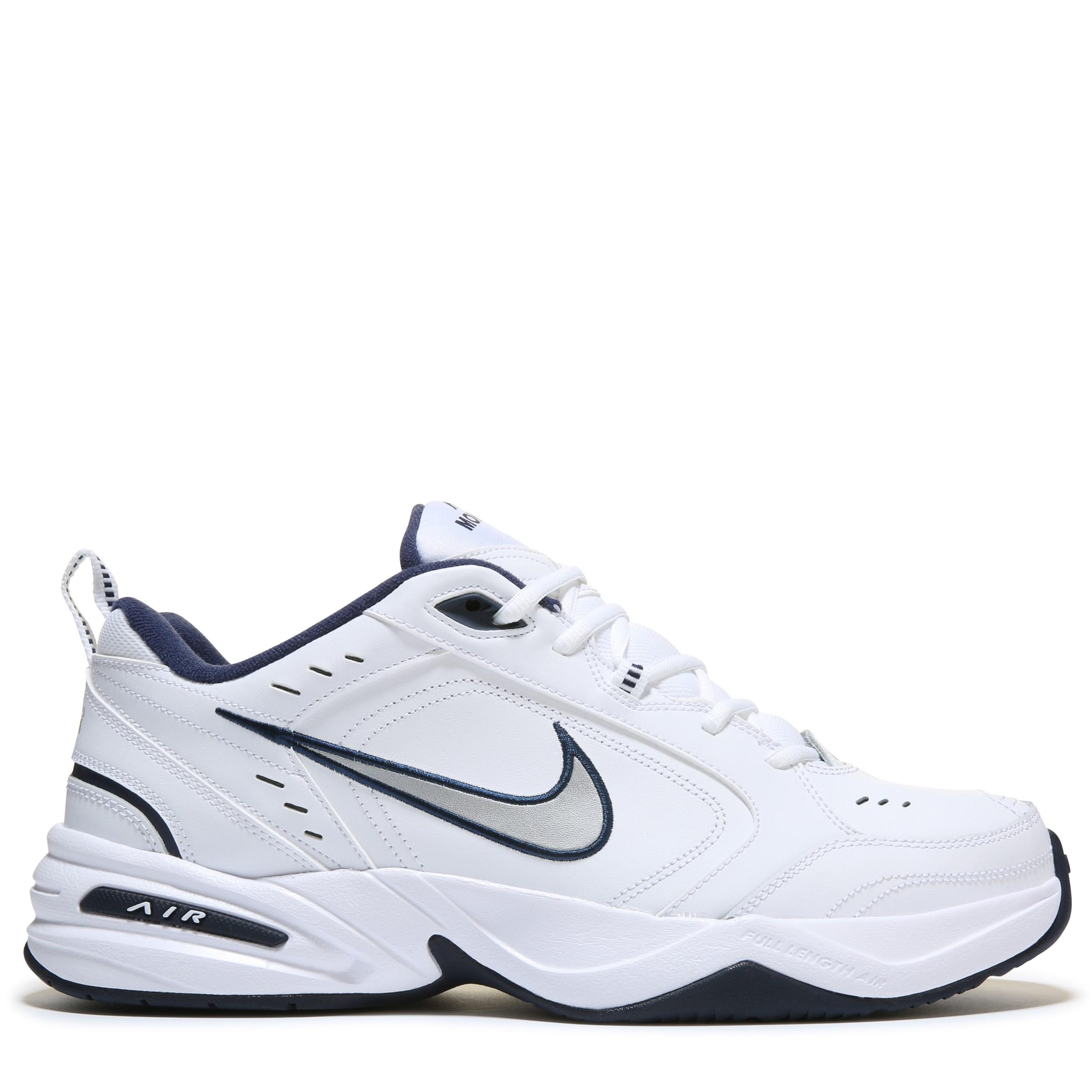 Nike Leather Air Monarch Iv Walking Shoes in White/ Silver/ Navy (White ...