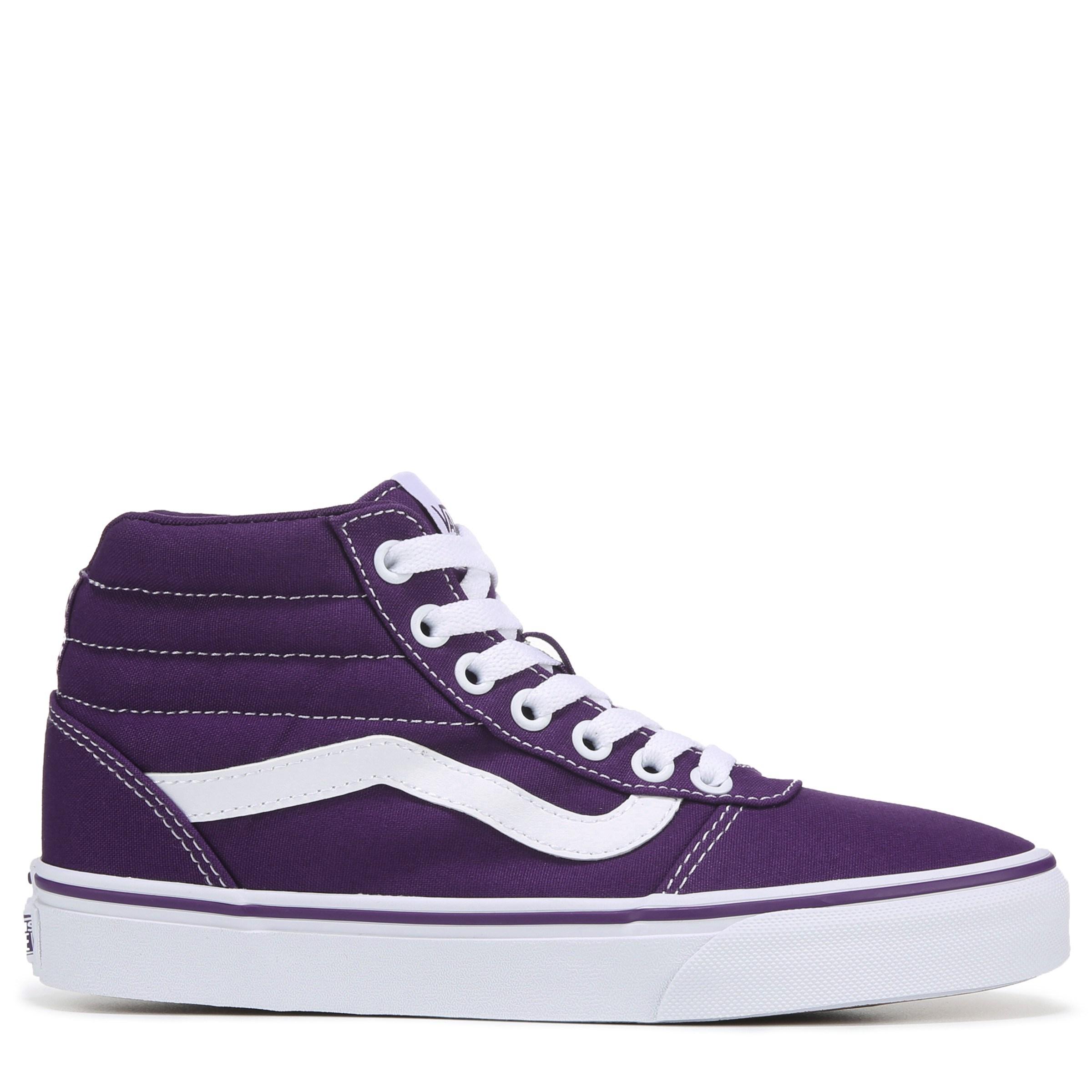 purple and white high top vans
