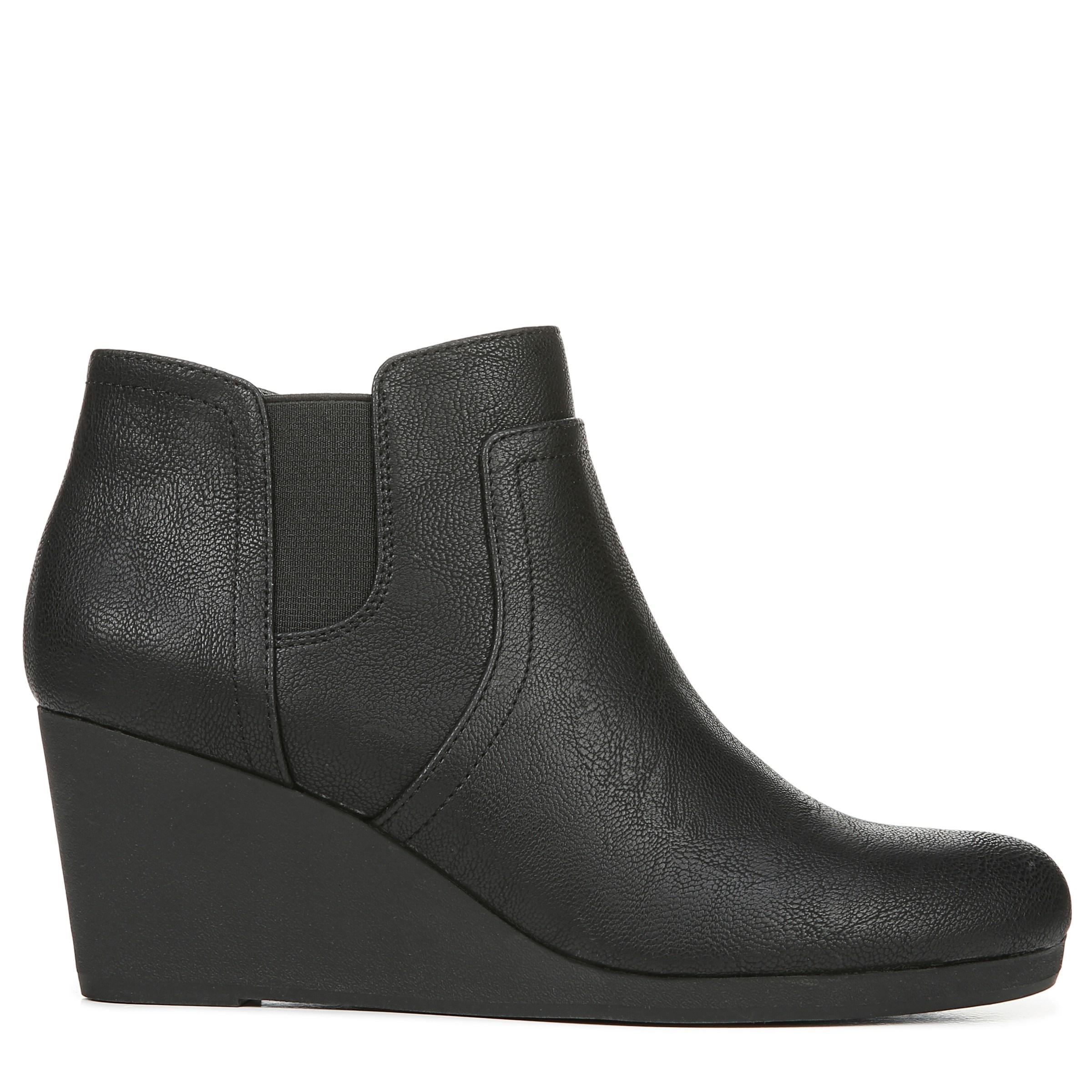 black wedge booties low heel