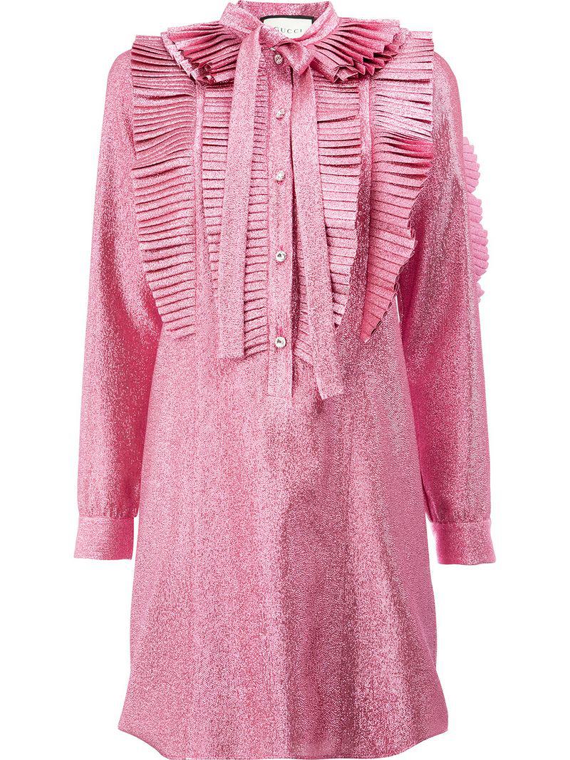 Gucci Lurex Pleated Dress in Pink