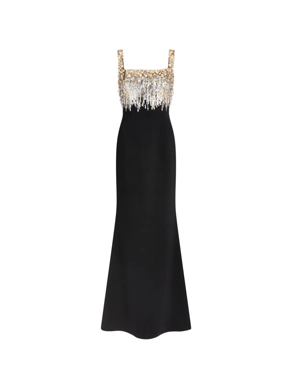 black gold dresses uk BlackSequin Cape – Luxury Long Sleeve Evening Dres LuxeLane Black gold / XL(12) main image 0