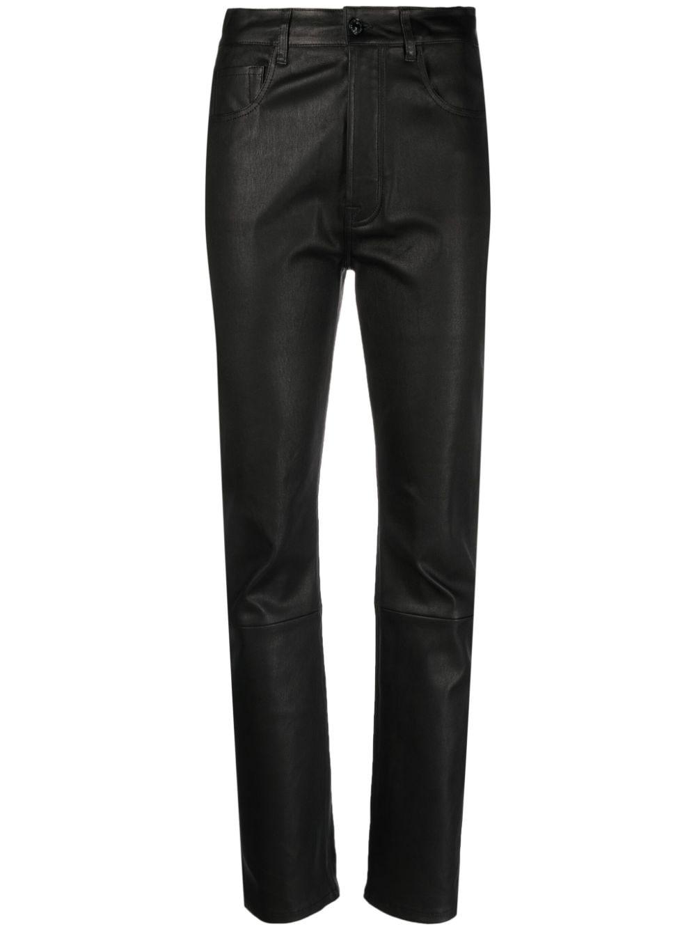 7 For All Mankind Slim Fit Leather Trousers in Black | Lyst UK
