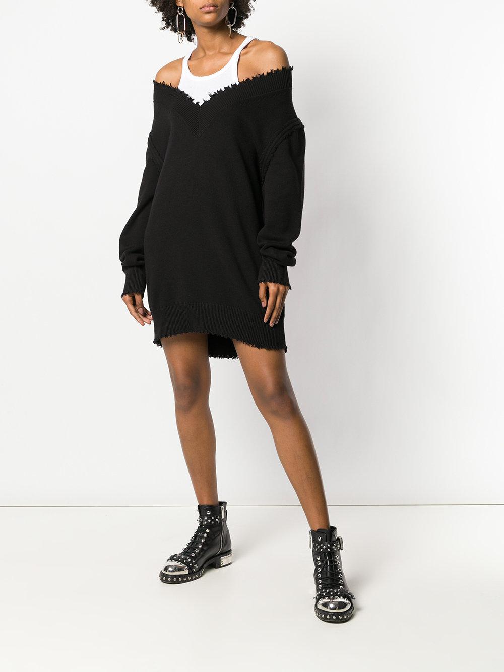 T By Alexander Wang Cotton Distressed Sweater Dress in Black - Lyst