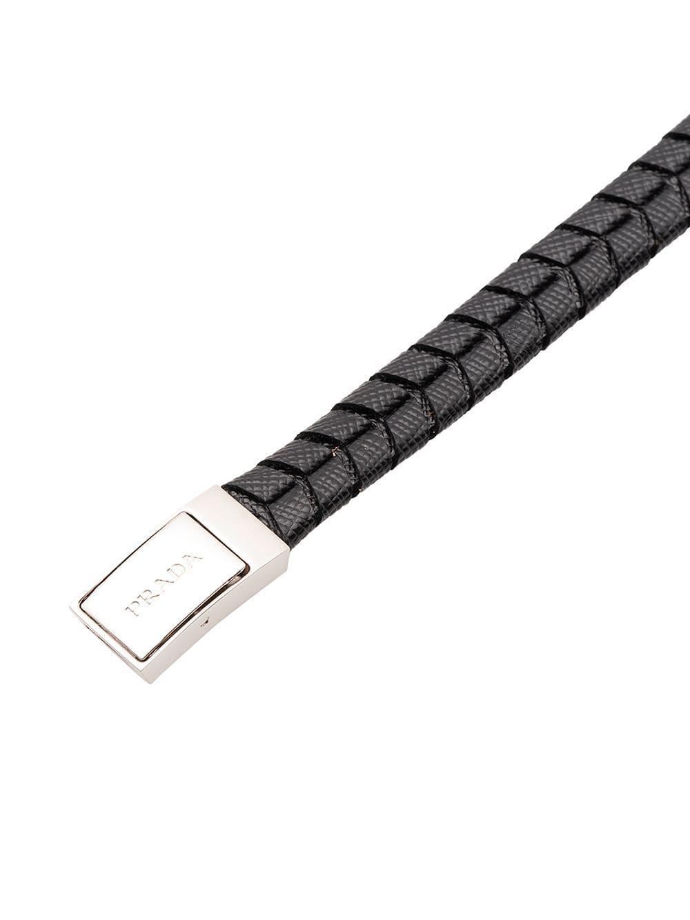 Prada Leather Embossed Finish Bracelet in Black for Men Lyst