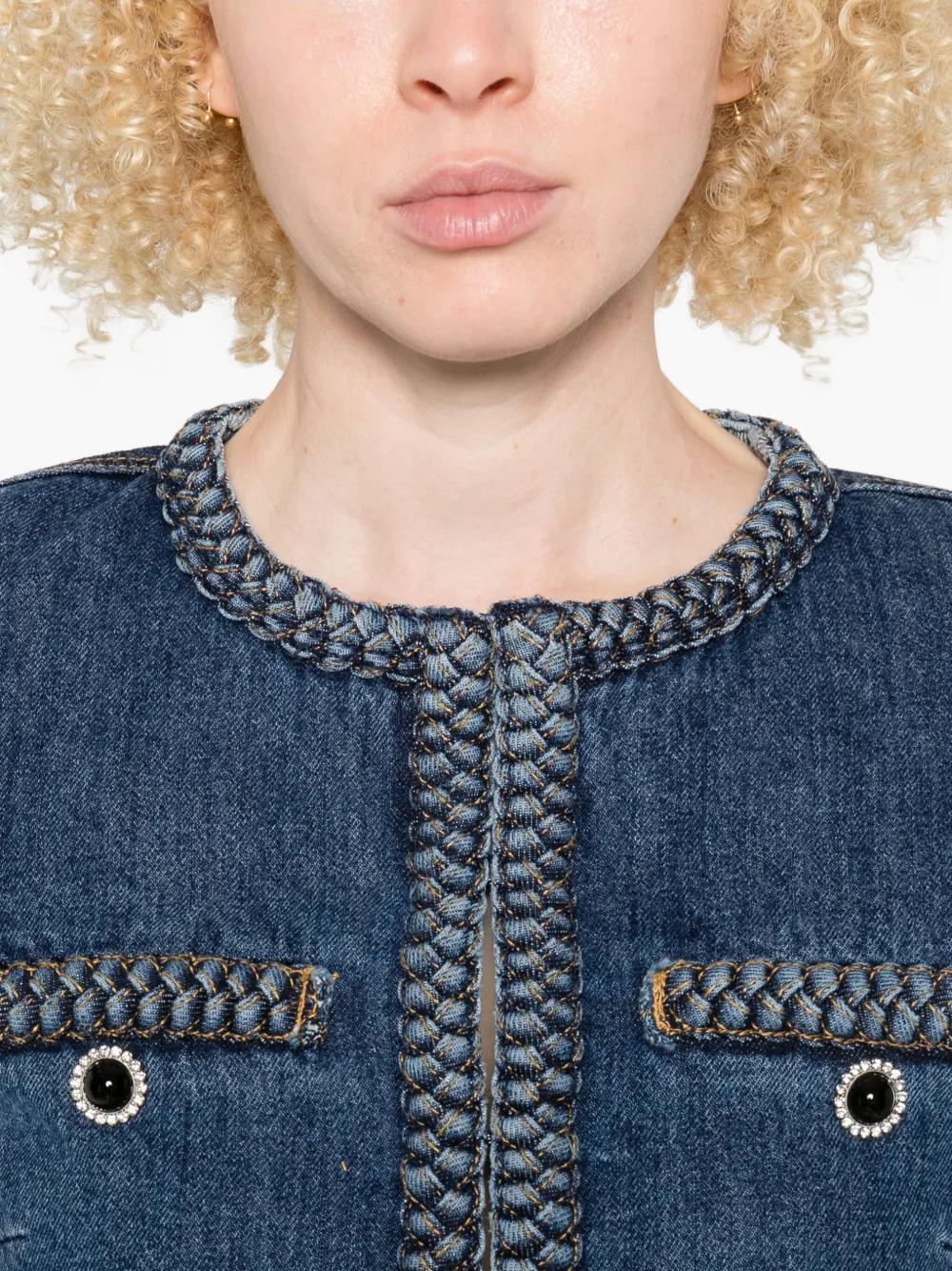 【大人気】SELF PORTRAIT デニム クロップドジャケット Self-Portrait リボン デニムジャケット | ブラック | FARFETCH JP