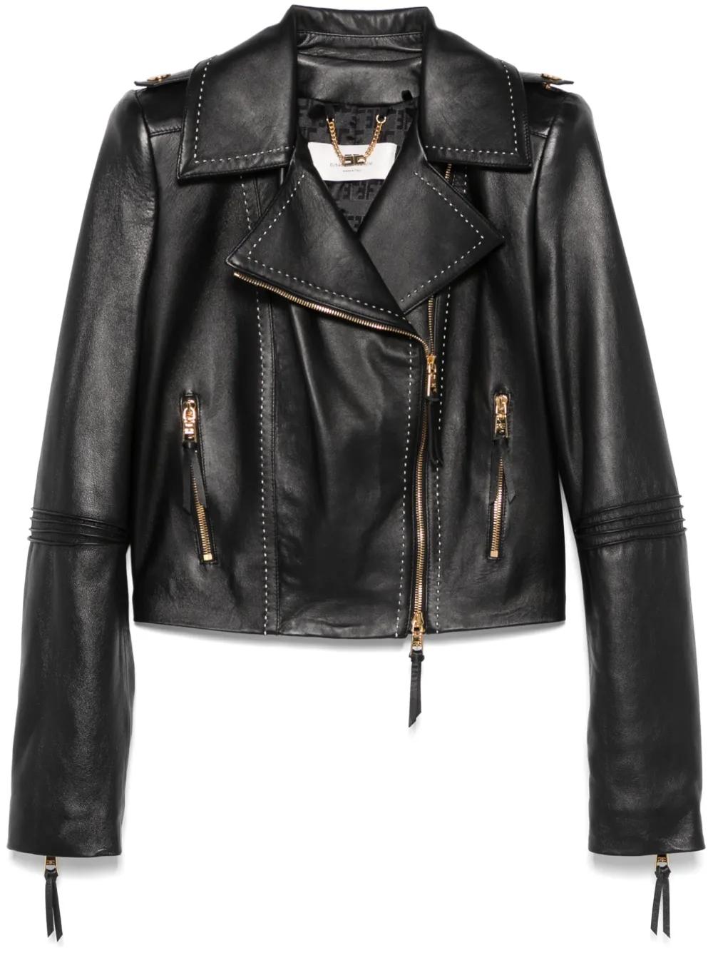 Elisabetta Franchi GOLD ブラックレザージャケット Elisabetta Franchi GOLD ブラックレザージャケット Elisabetta