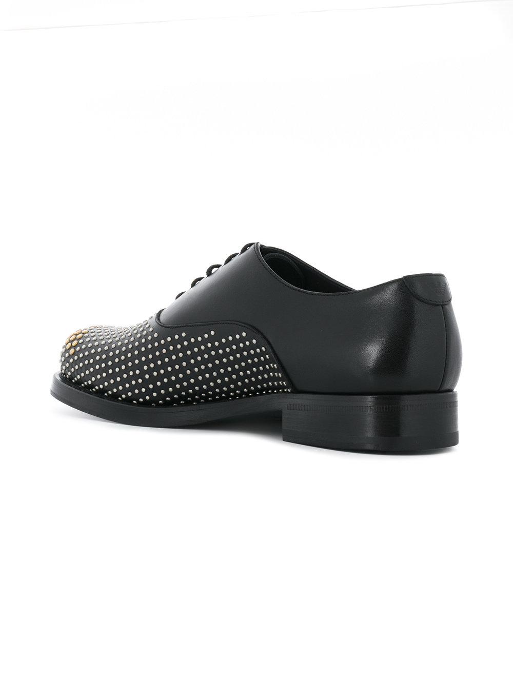 Emporio Armani Leather Studded Lace-up Shoes in Black for Men - Lyst