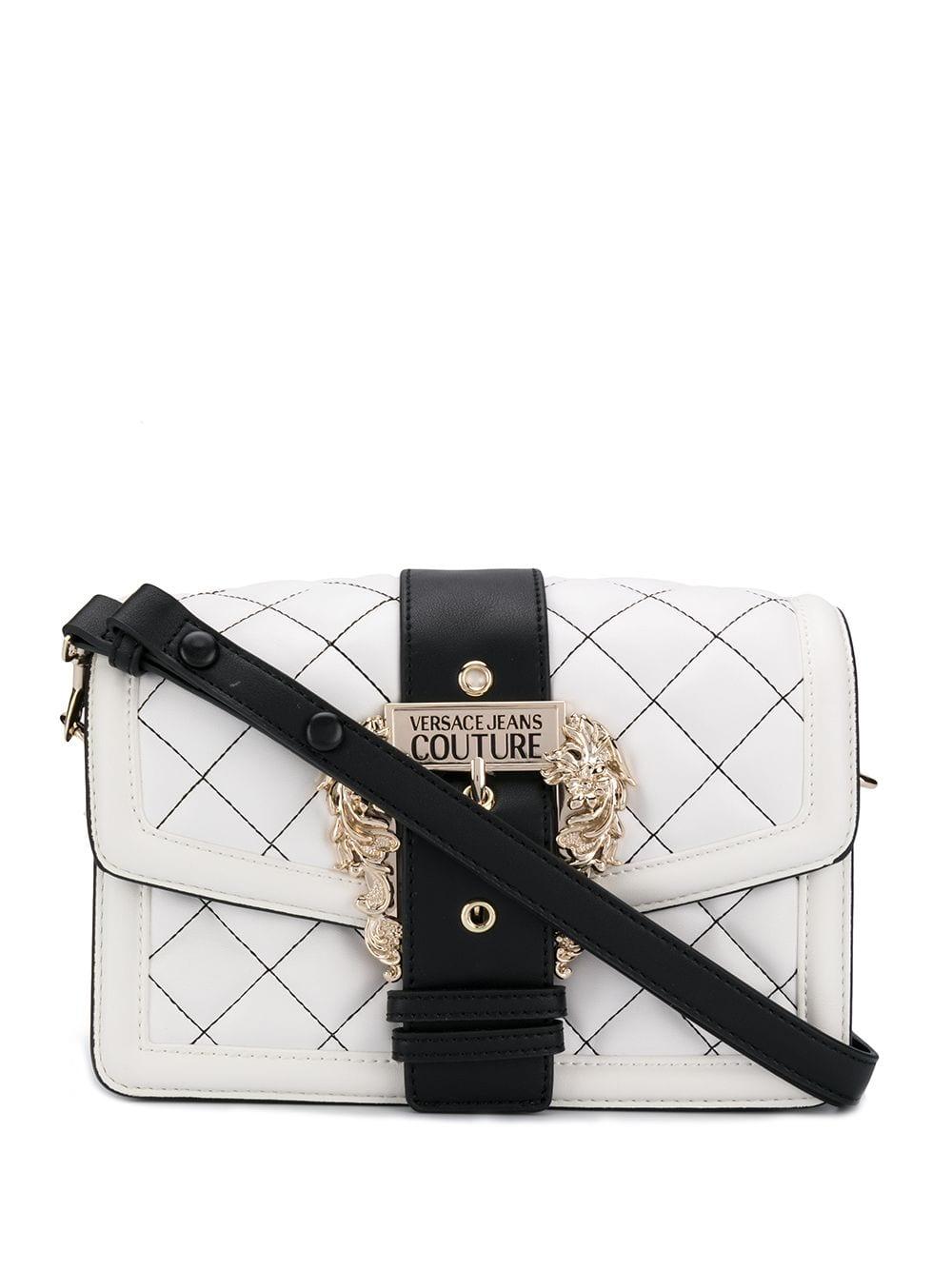 Versace Jeans Denim Quilted Nappa Leather Crossbody Bag W/ Buckle in White - Lyst