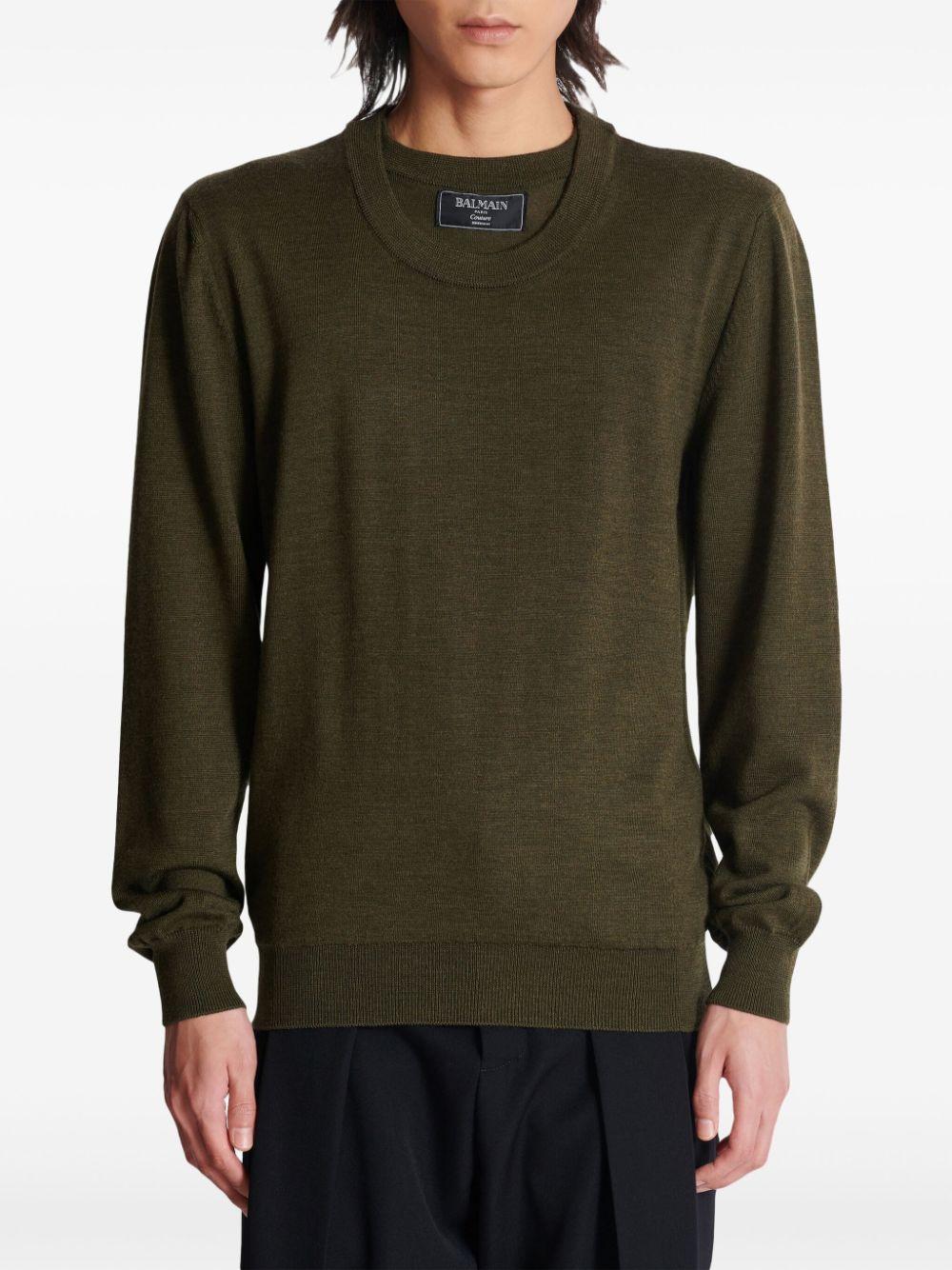 Balmain メンズ グリーン レイヤードディテール セーター セーター 