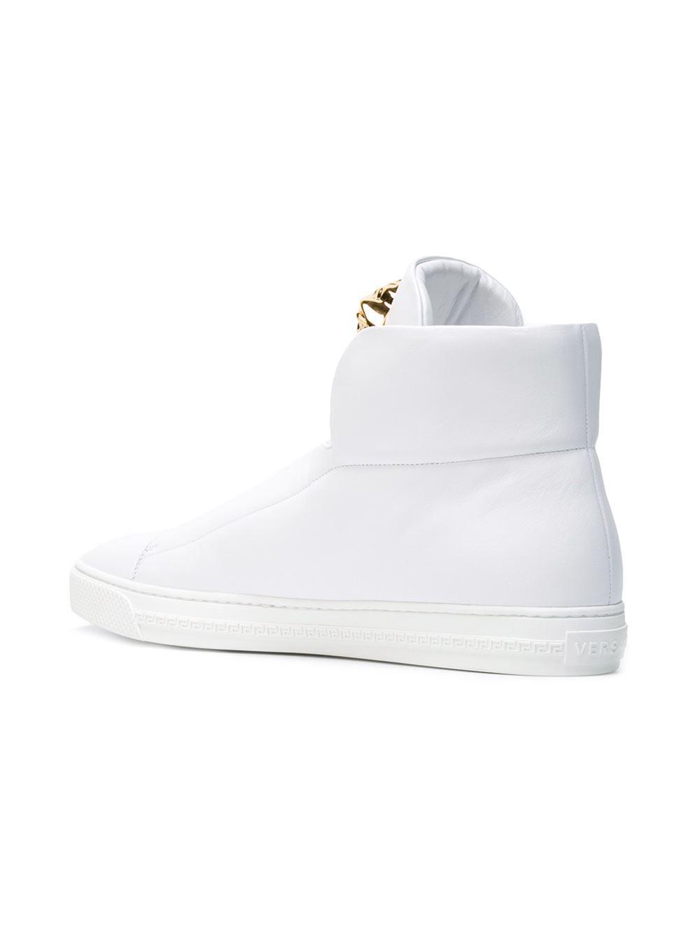 Versace Leather Medusa Hi-top Sneakers in White for Men - Lyst